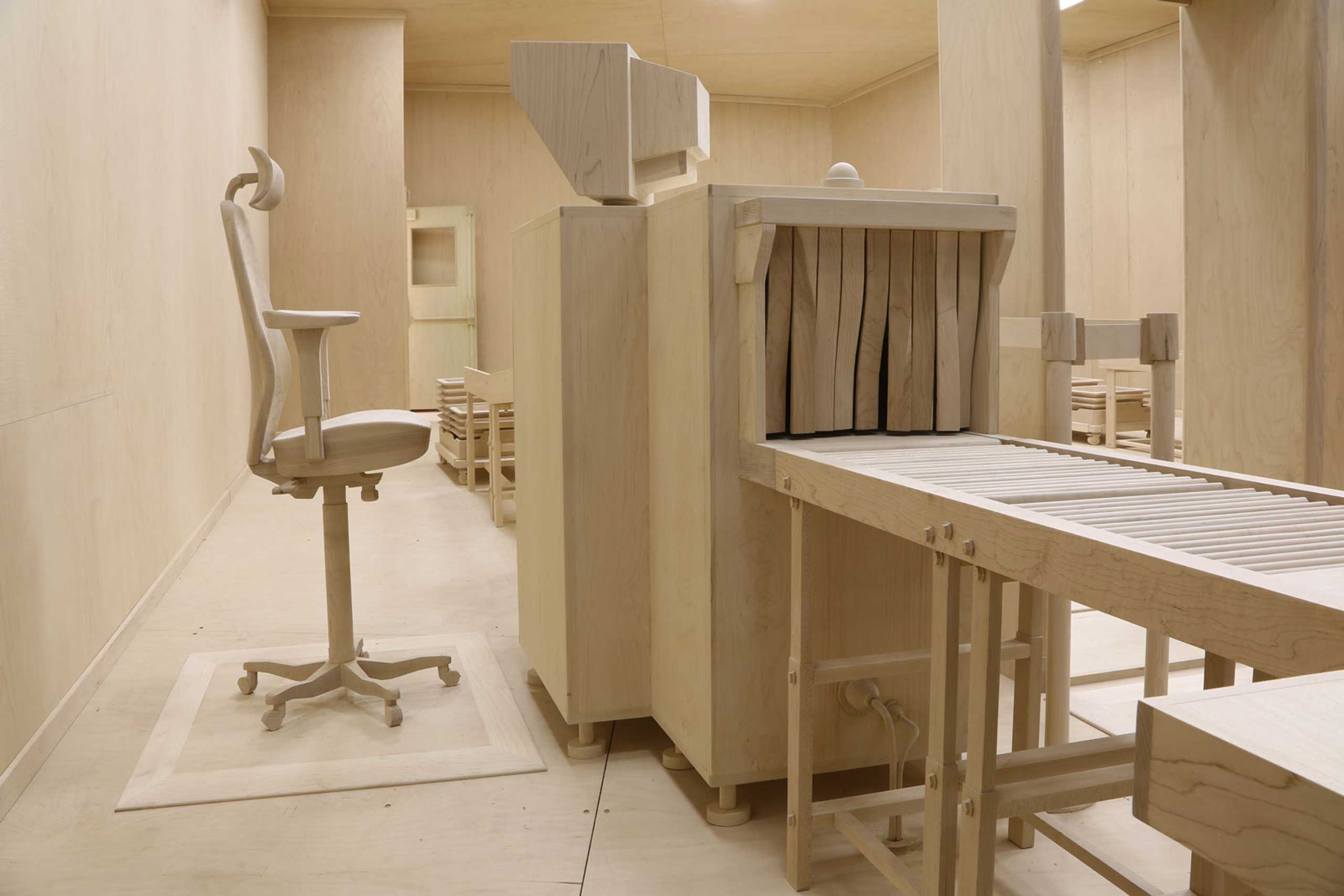 Artist Roxy Paine's installation depicts an airport checkpoint.