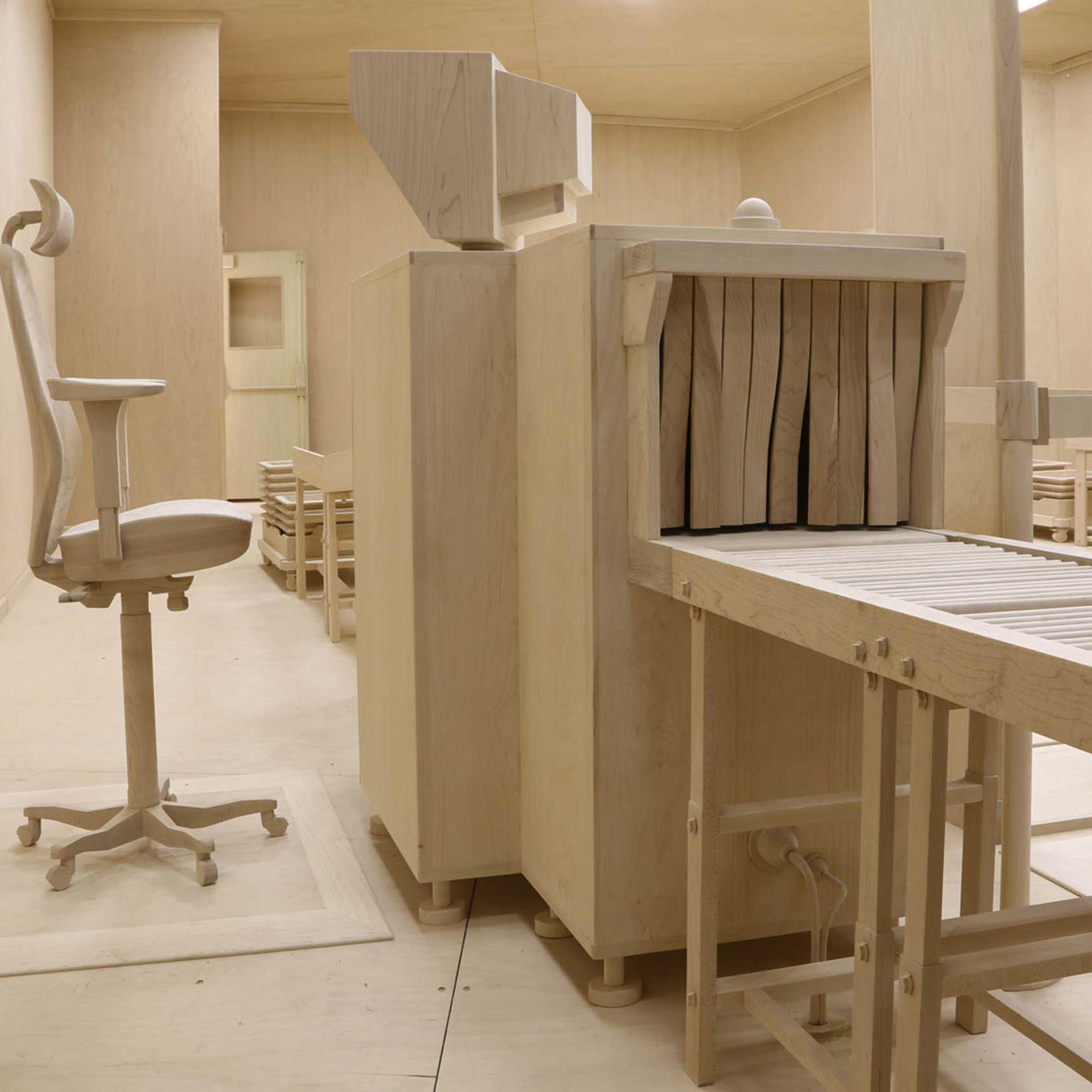 Artist Roxy Paine's installation depicts an airport checkpoint.