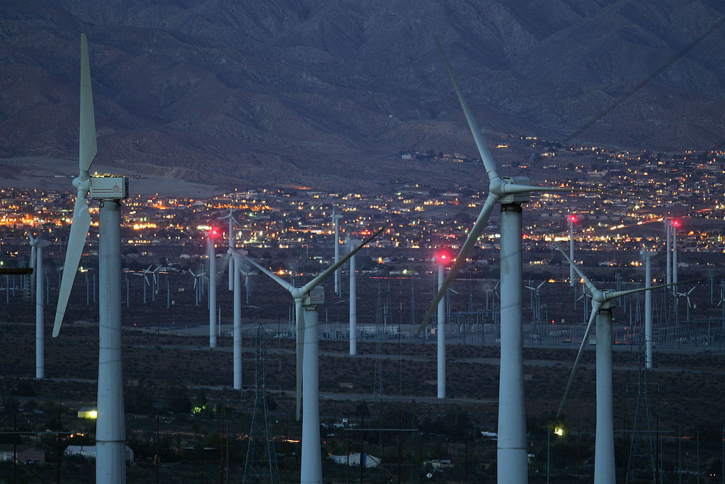 Giant wind turbines in California