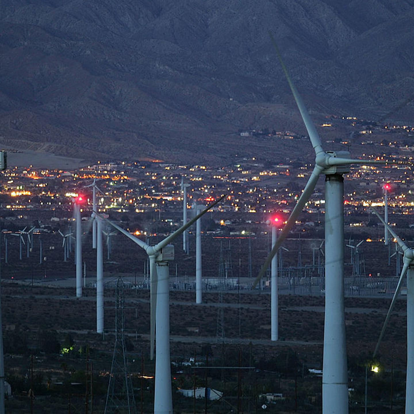 Giant wind turbines in California