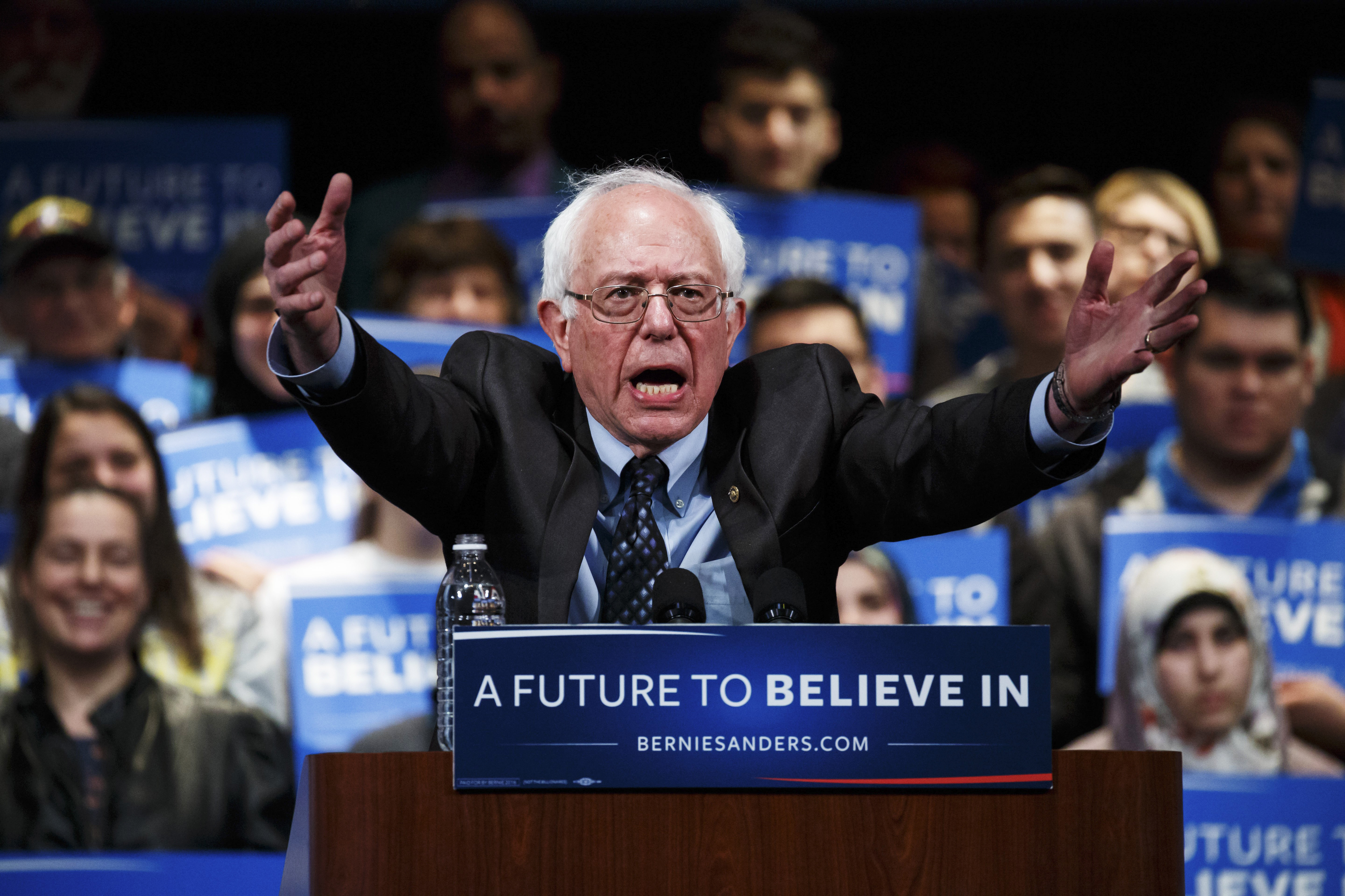 Democratic presidential candidate, Vermont Sen. Bernie Sanders speaks during a campaign event in Dearborn, Mich., March 7, 2016.