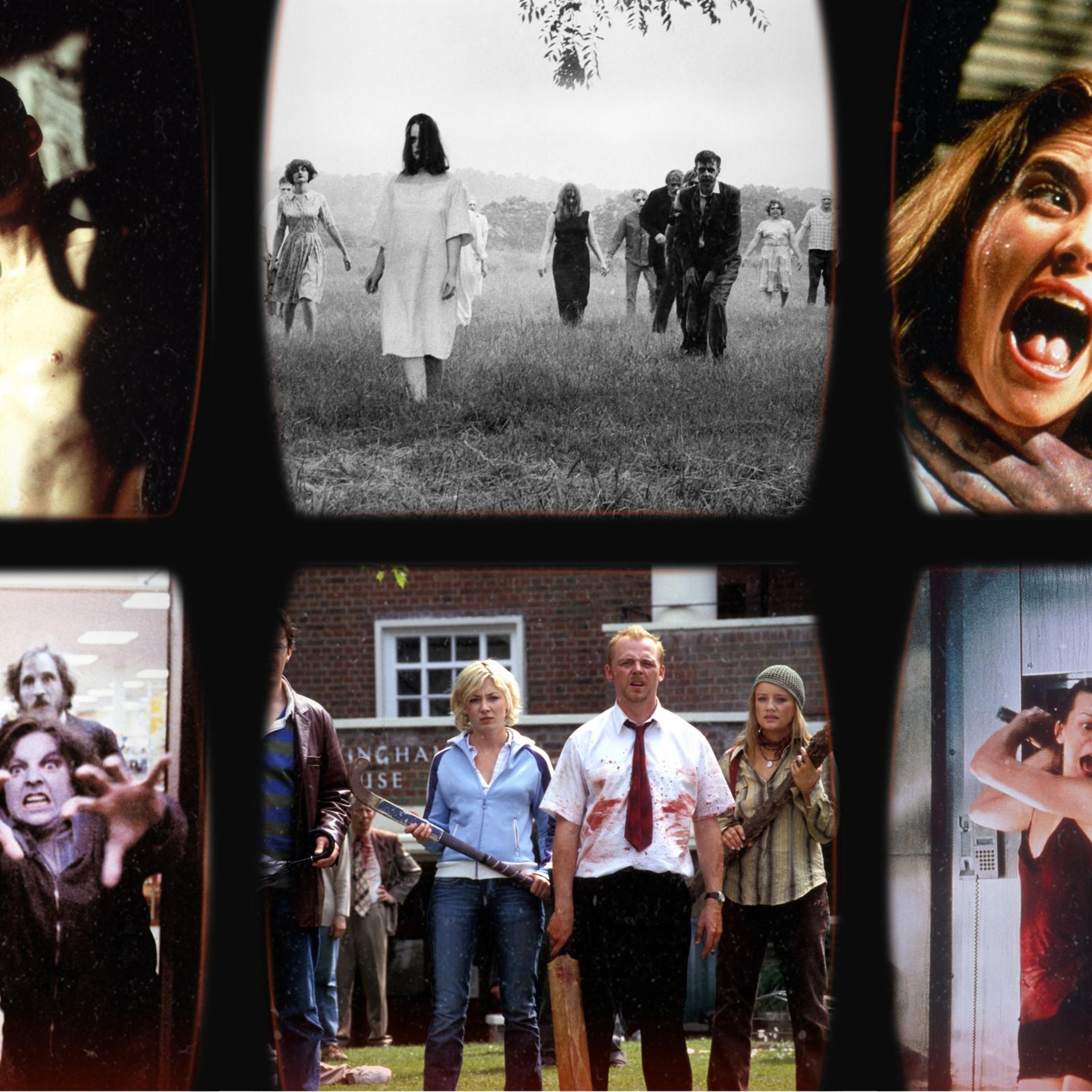 Clockwise from Top Left: <em>28 Days Later, Night of the Living Dead, Evil Dead II, Resident Evil, Shaun of the Dead, Dawn of the Dead</em>