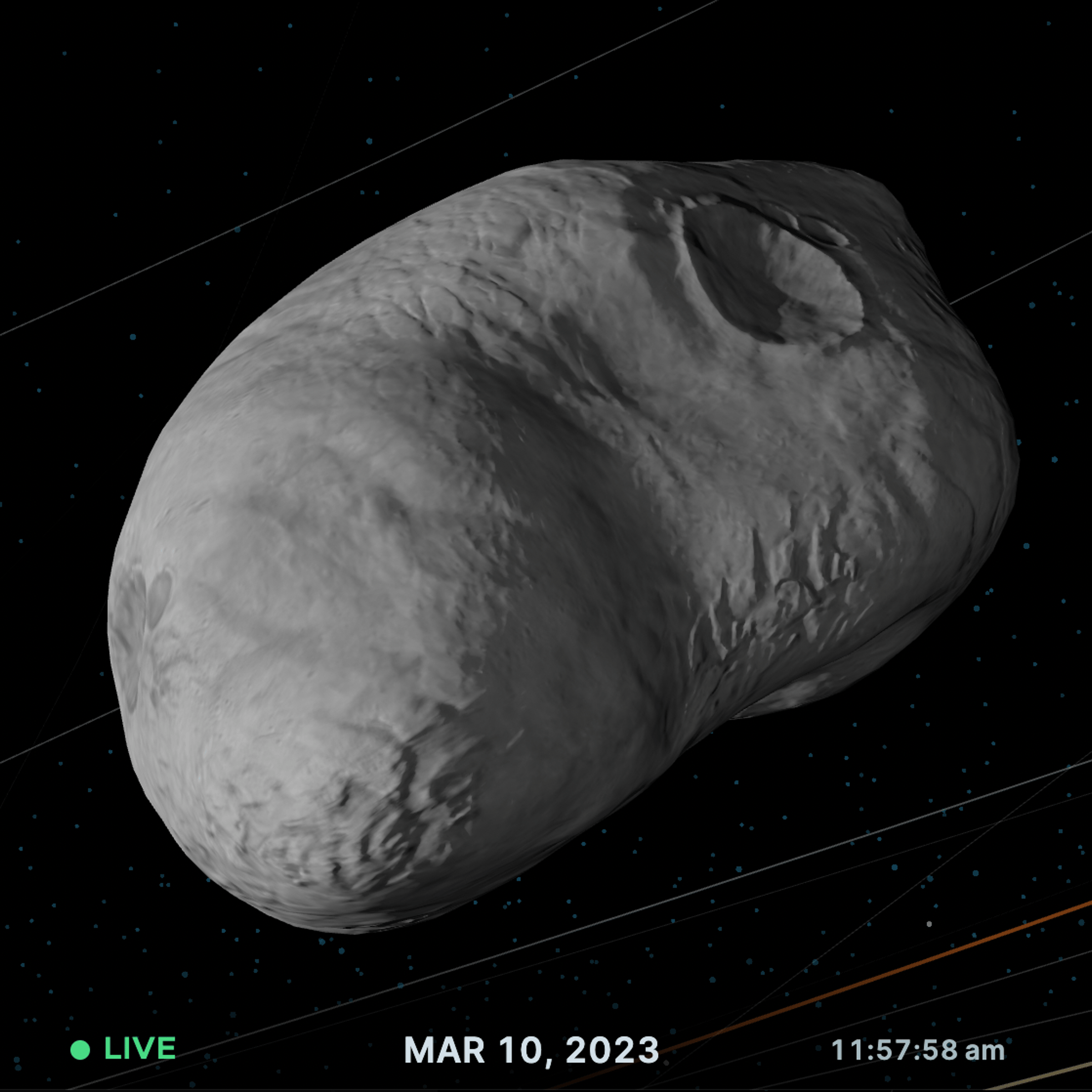 NASA's Eyes on Asteroids site keeps a second-by-second watch on the position of 2023 DW