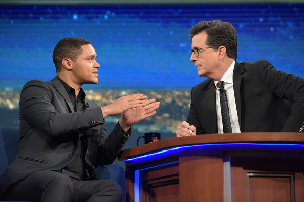 Trevor Noah appears as a guest on The Late Show With Stephen Colbert