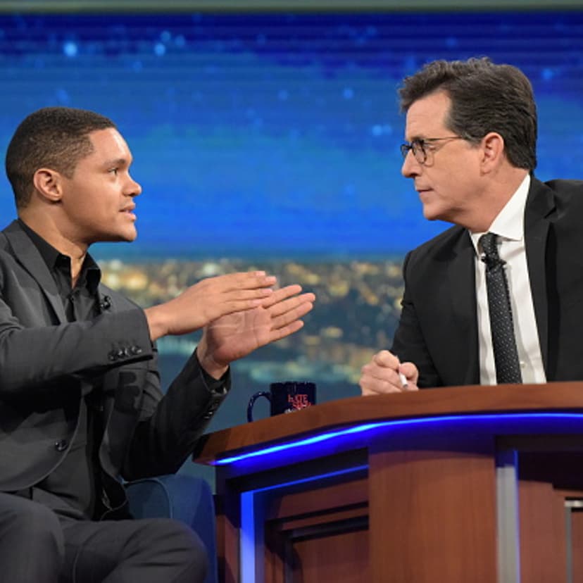 Trevor Noah appears as a guest on The Late Show With Stephen Colbert