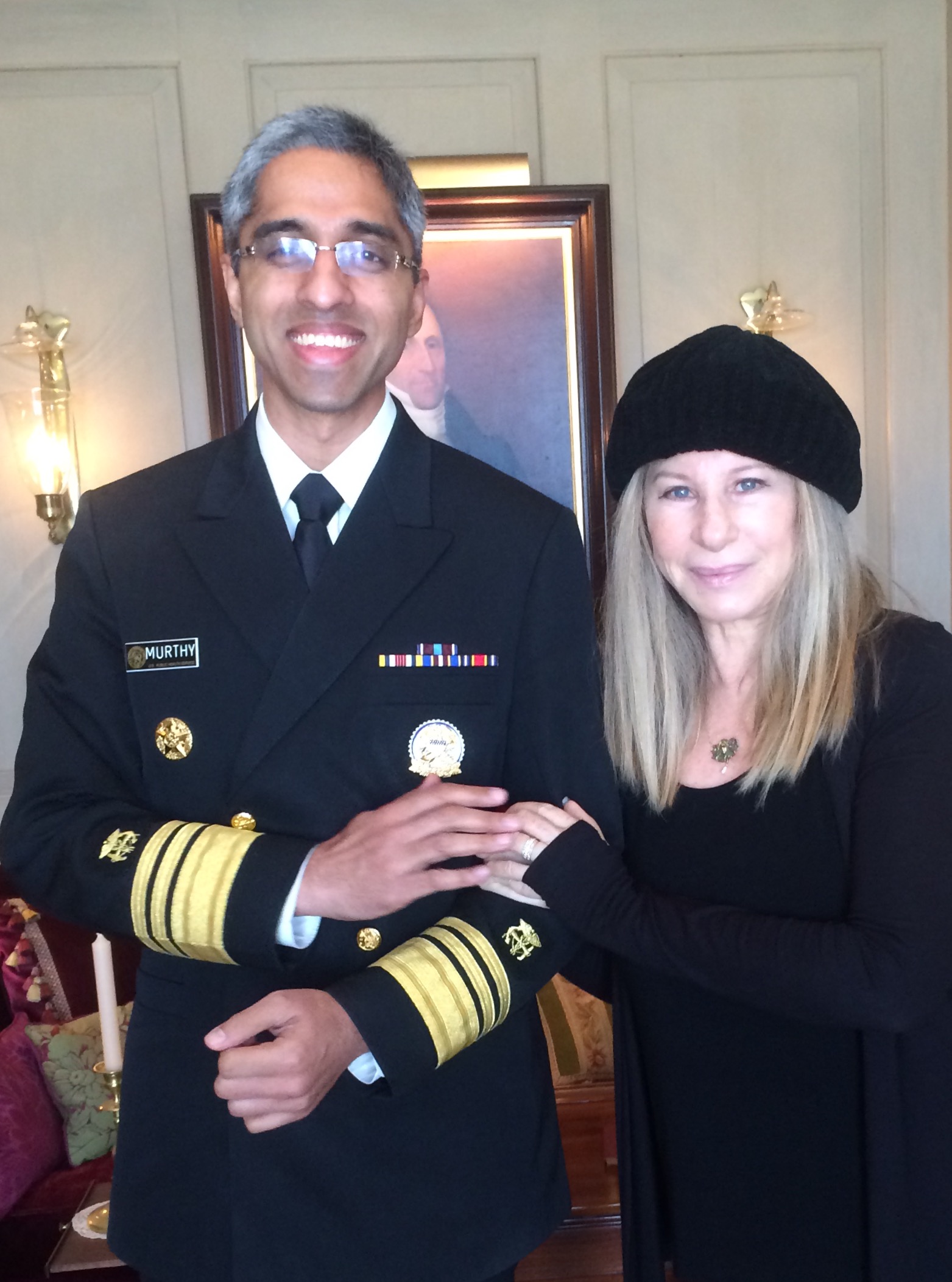 Vivek Murthy and Barbra Streisand in Los Angeles in January 2016.