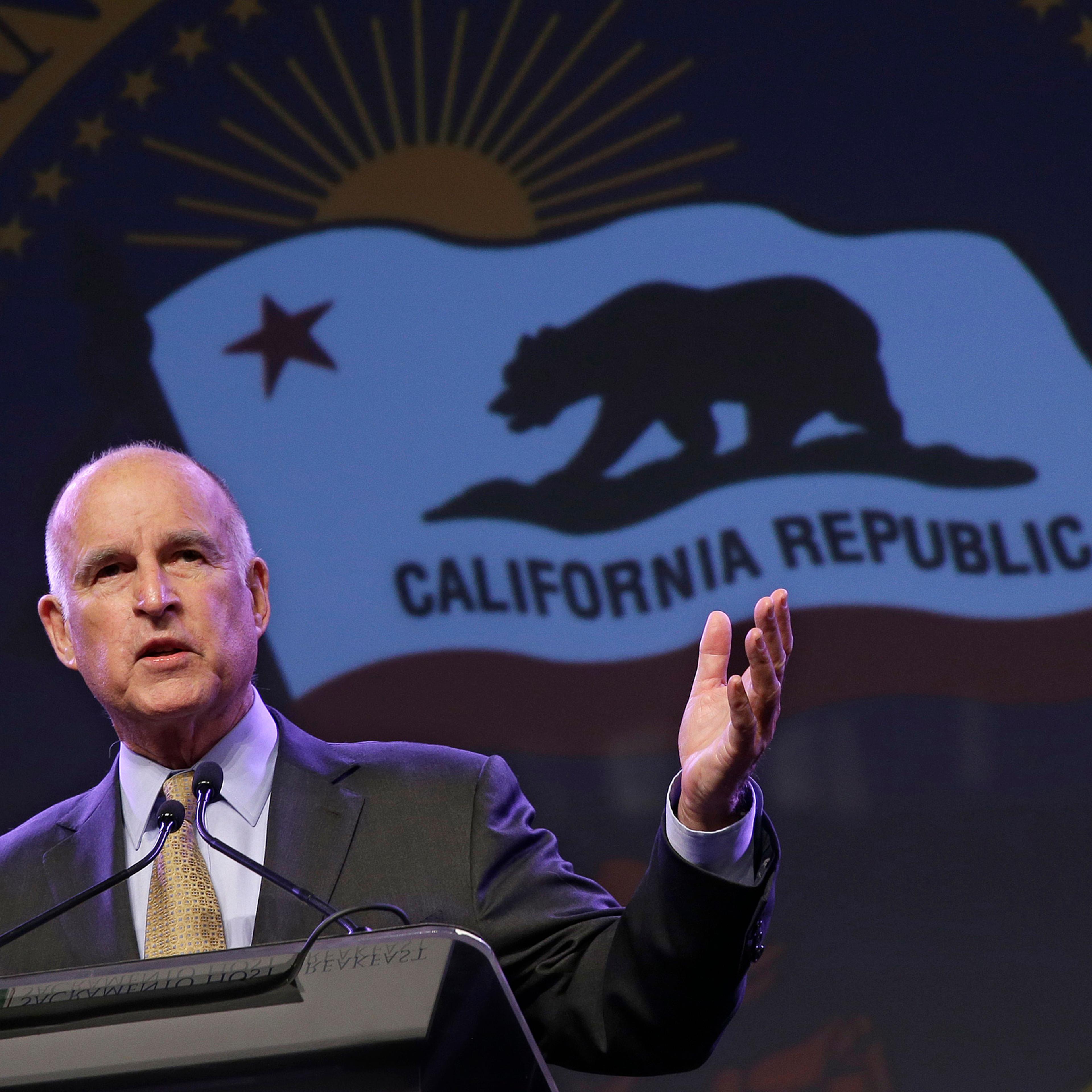 California Gov. Jerry Brown gestures as he speaks at the 91st Annual Sacramento Host Breakfast Wednesday, May 18, 2016, in Sacramento, Calif. (AP Photo/Rich Pedroncelli)