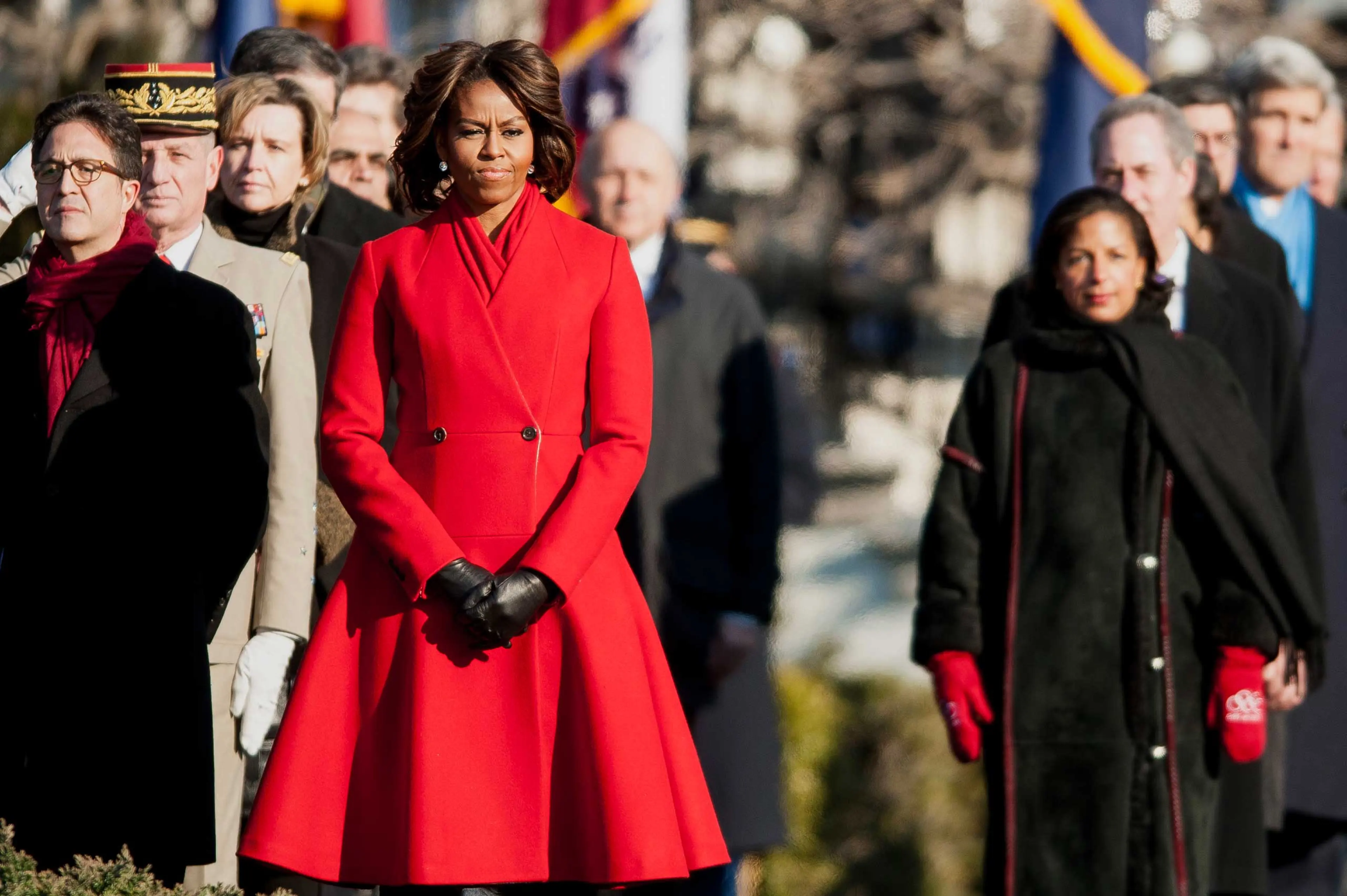 michelle obama red lace dress christmas Michelle Obama's stunning Christmas dress