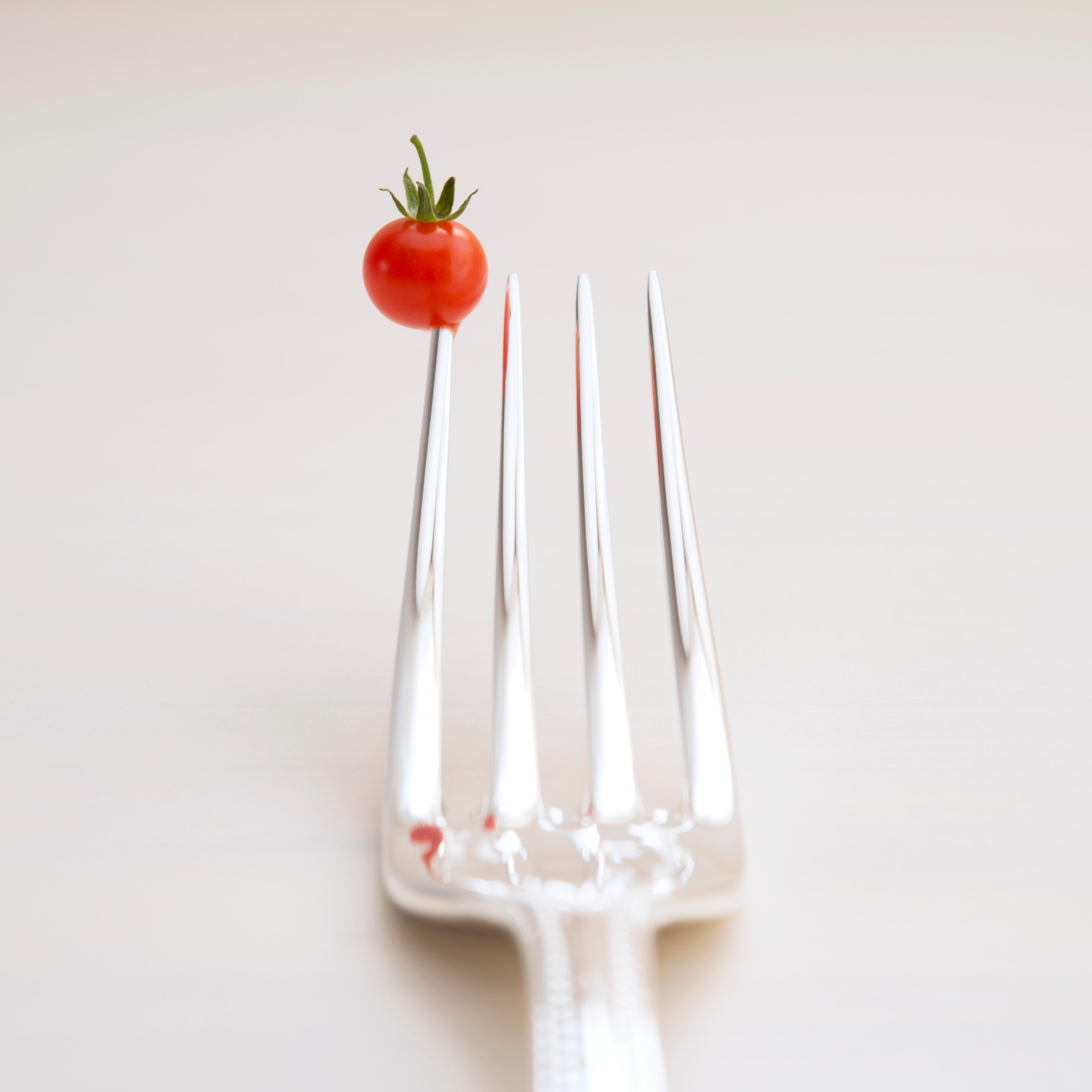 Micro tomato on fork point