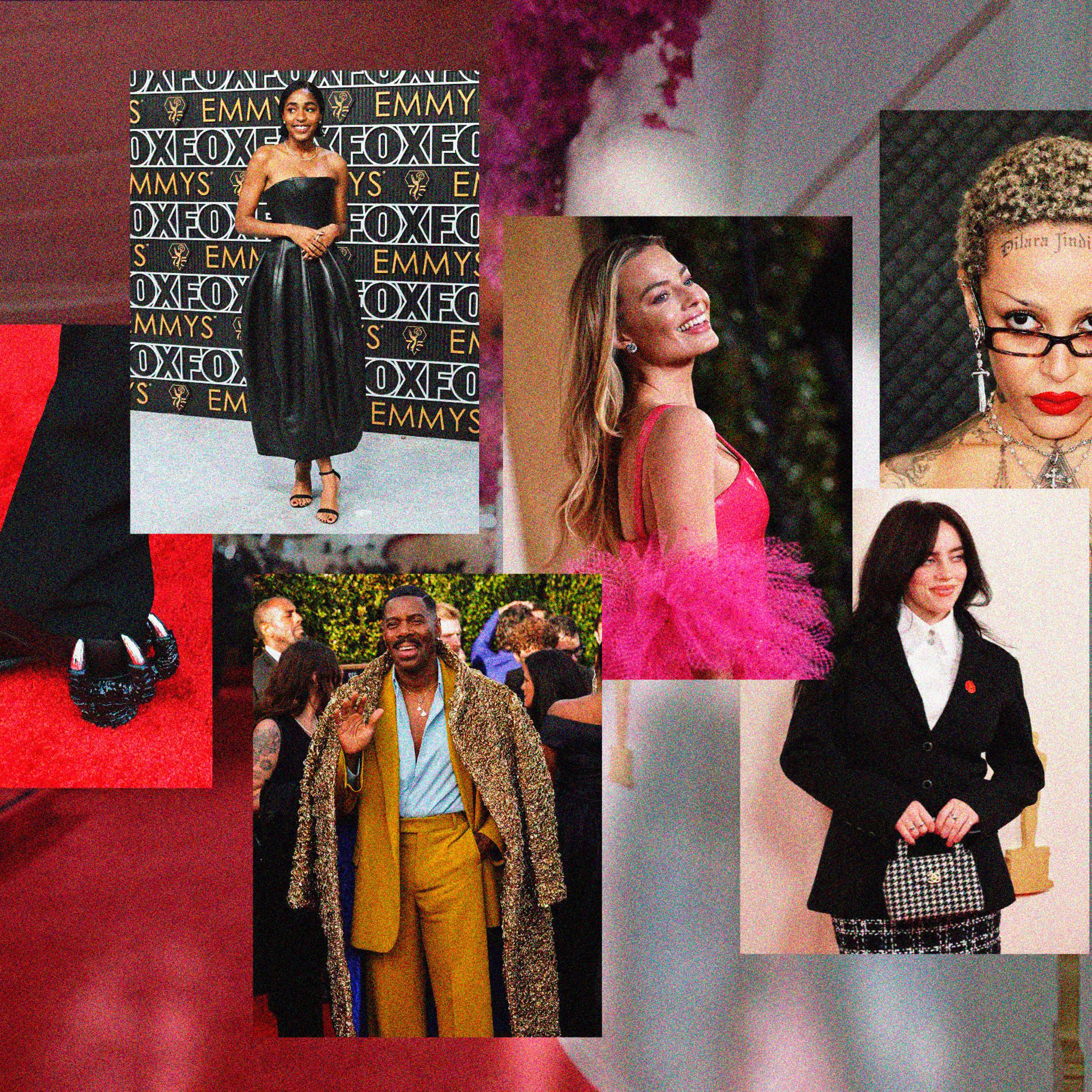 A collage of images of different celebrities dressed up for different awards shows