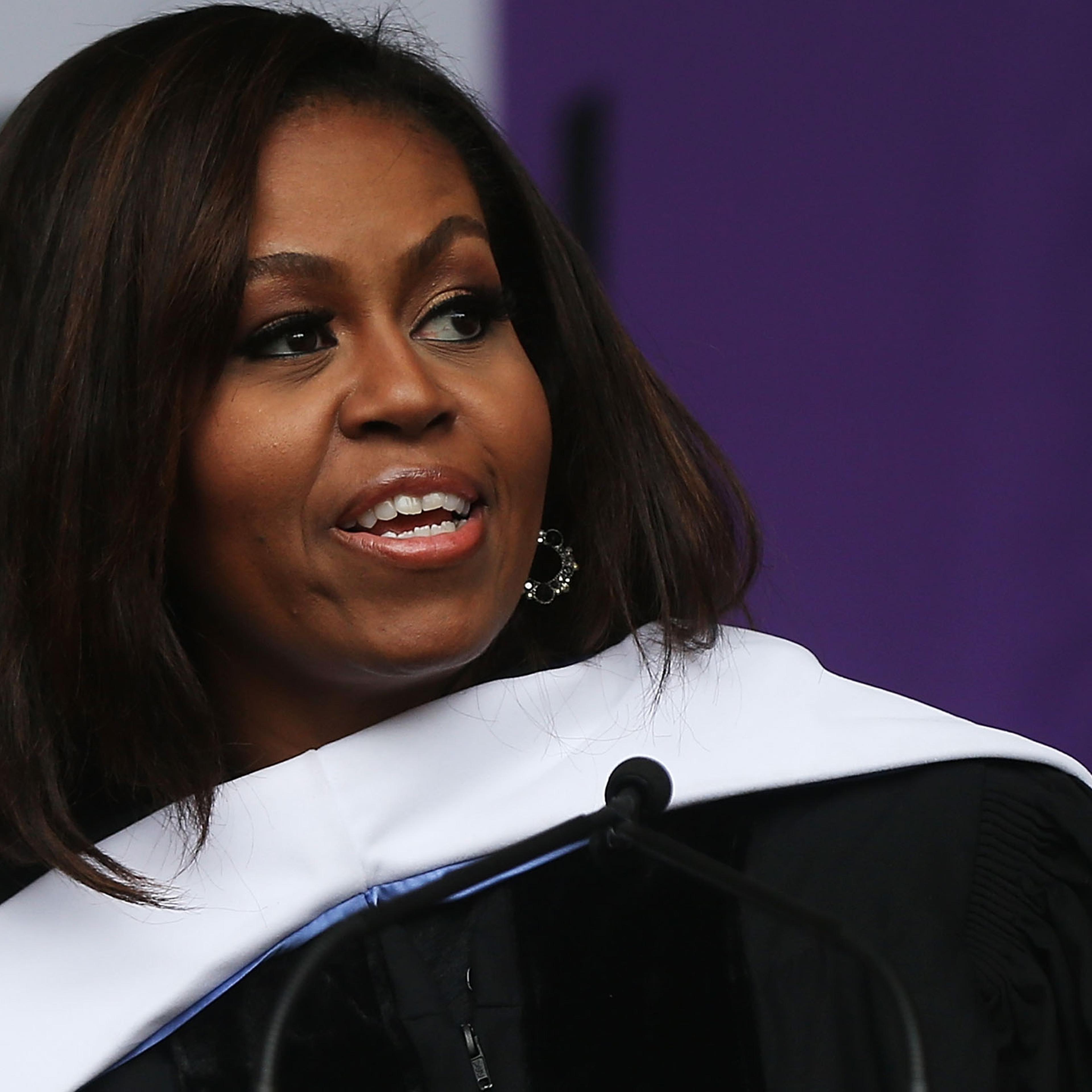 Michelle Obama delivers the commencement speech after being presented with an honorary doctorate of humane letters at City College in New York City on June 3, 2016.