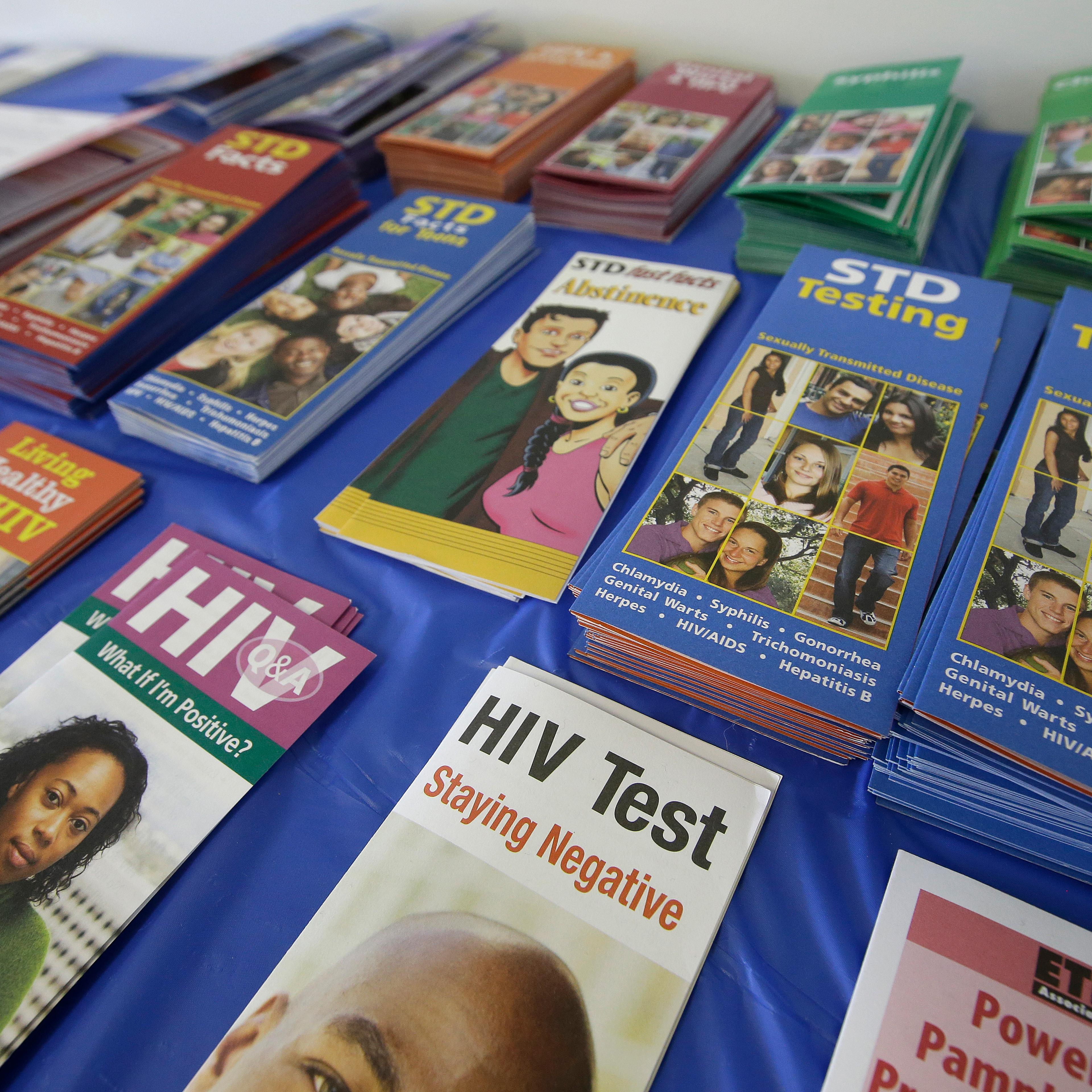 Information brochures are on display inside of Austin Community Outreach Center, on April 21, 2015, in Austin, Ind.