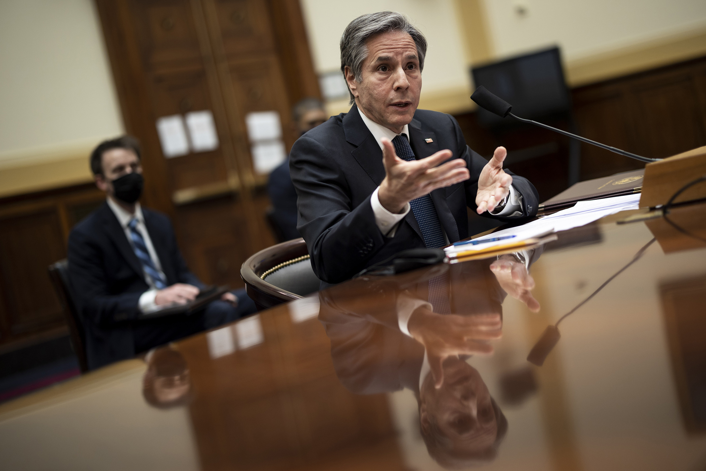 Antony Blinken, U.S. Secretary of State, speaks during a House Foreign Affairs Committee hearing in Washington, D.C. on March 10. The Biden administration is considering withdrawing all troops from Afghanistan by May 1 as it leans on President Ashraf Gha