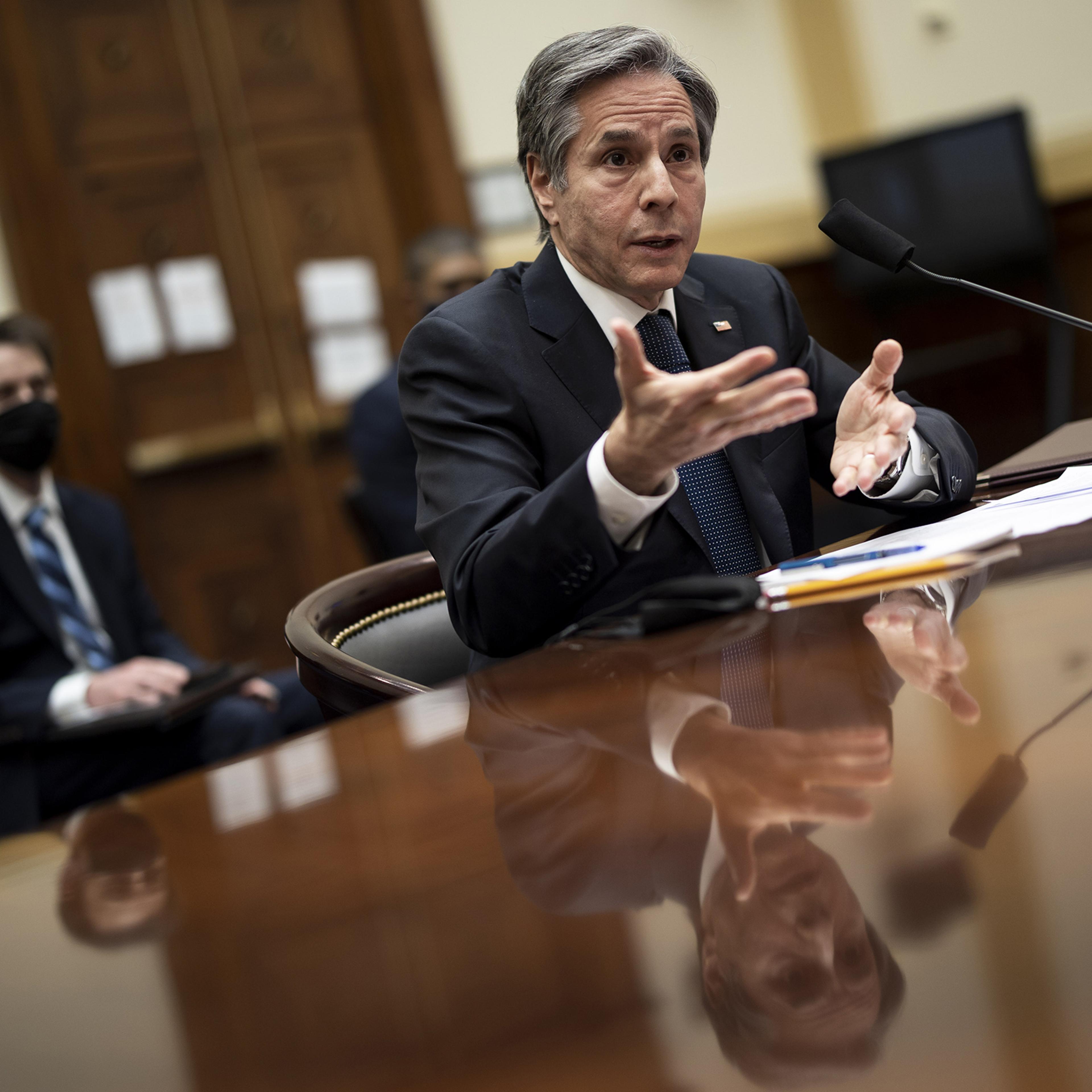 Antony Blinken, U.S. Secretary of State, speaks during a House Foreign Affairs Committee hearing in Washington, D.C. on March 10. The Biden administration is considering withdrawing all troops from Afghanistan by May 1 as it leans on President Ashraf Gha