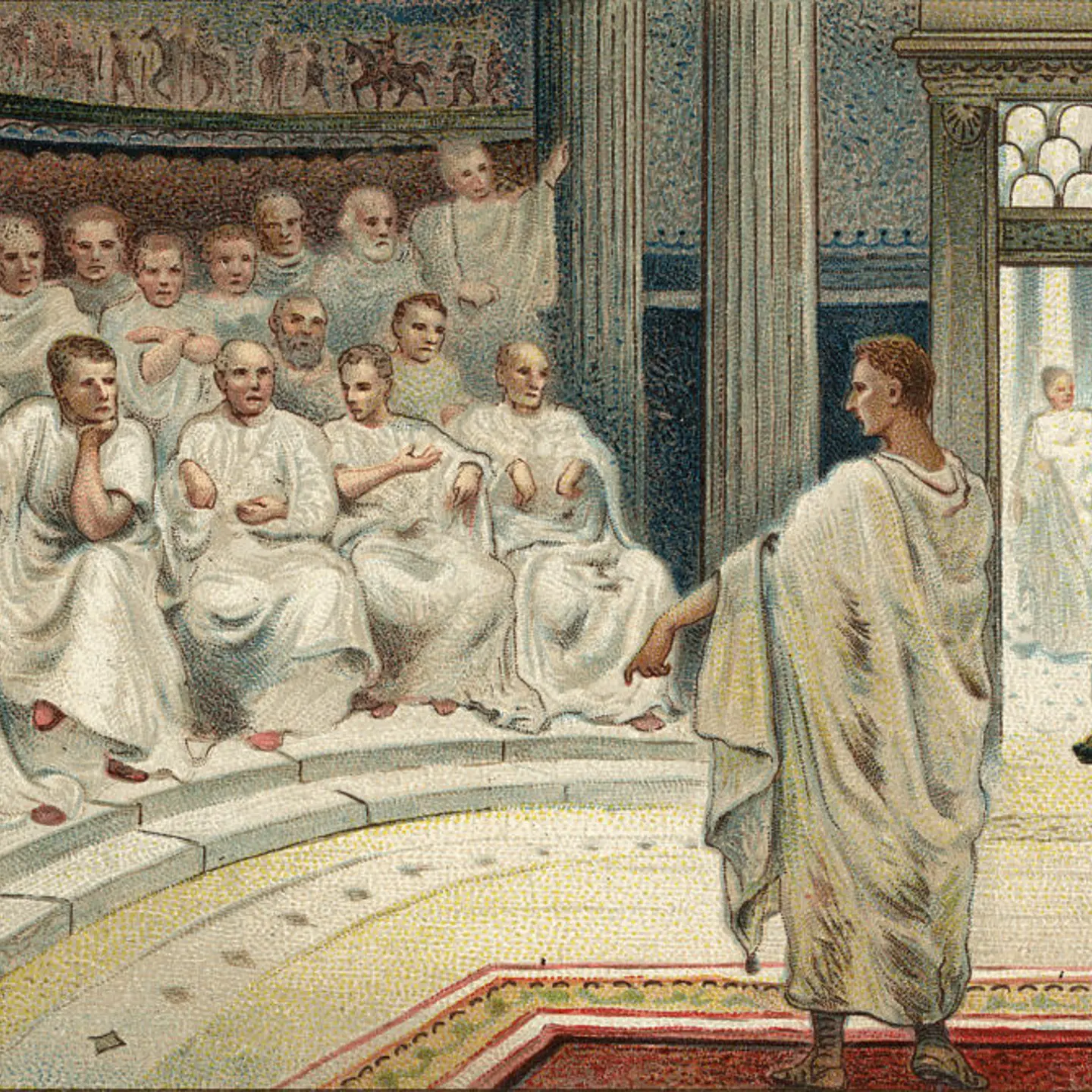 Illustration of Cato the Elder before the Roman senate