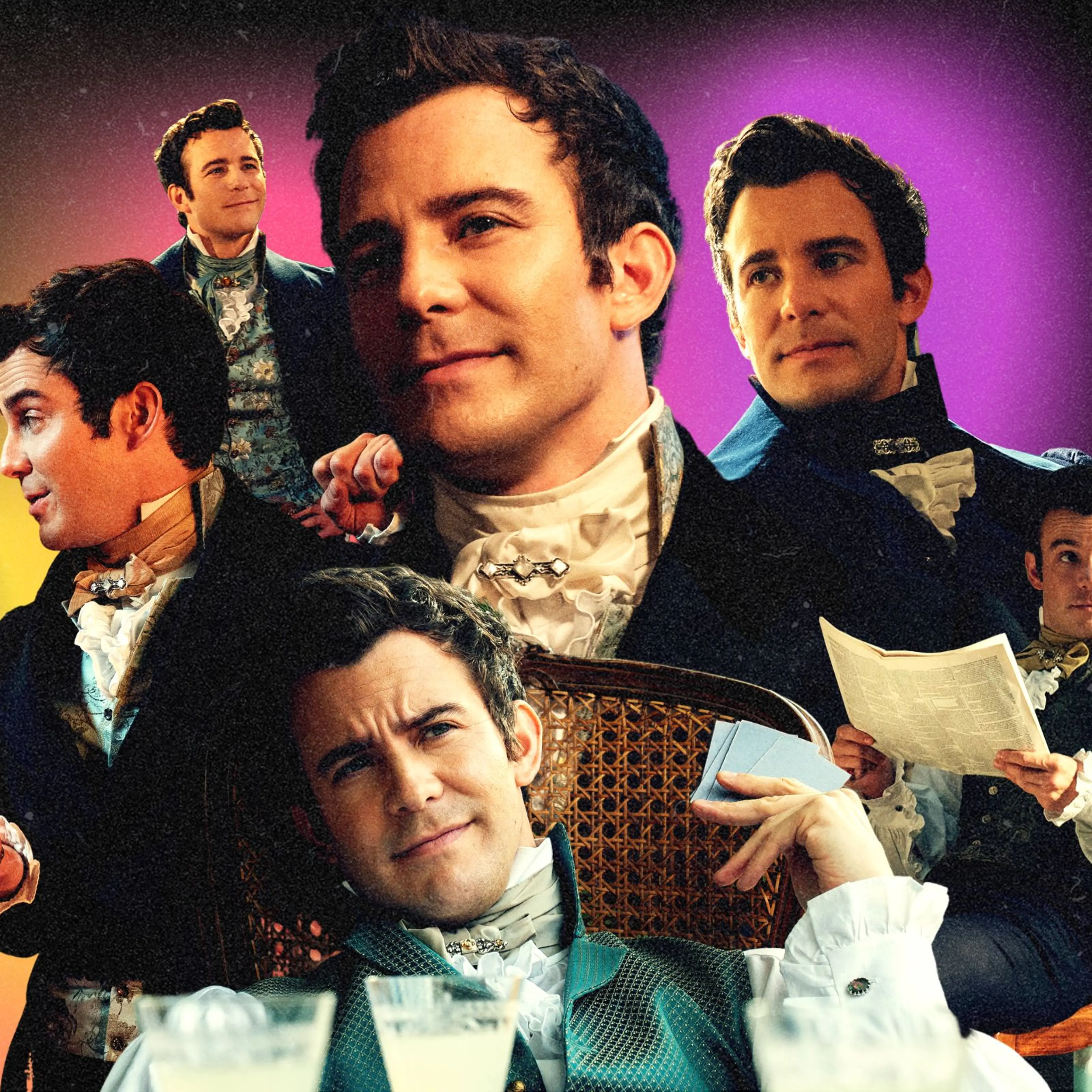 A collage of images of Benedict Bridgerton from the show Bridgerton
