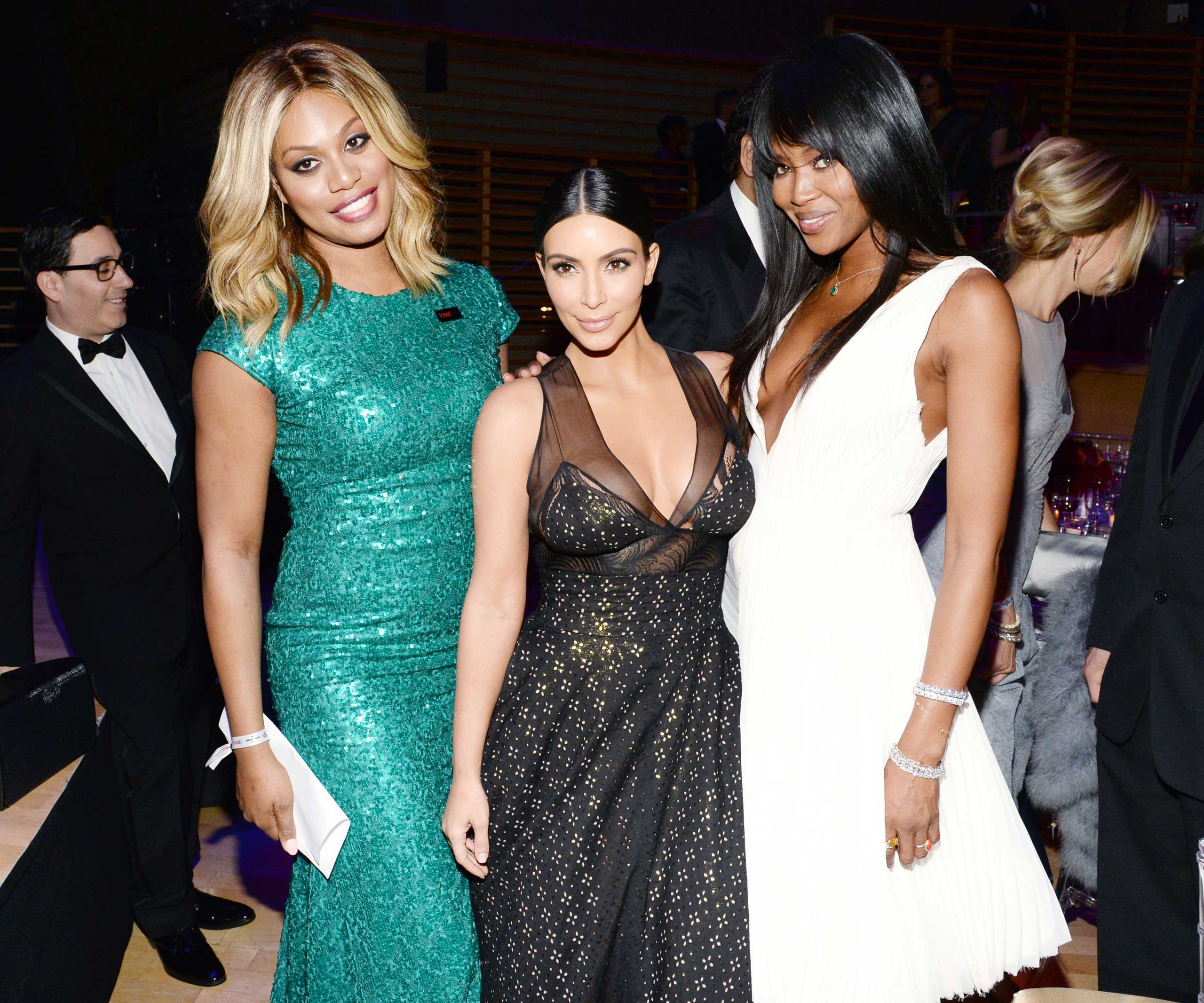 Laverne Cox, Kim Kardashian and Naomi Campbell at Time 100 Gala held at Jazz at Lincoln Center, New York on April 21, 2015.