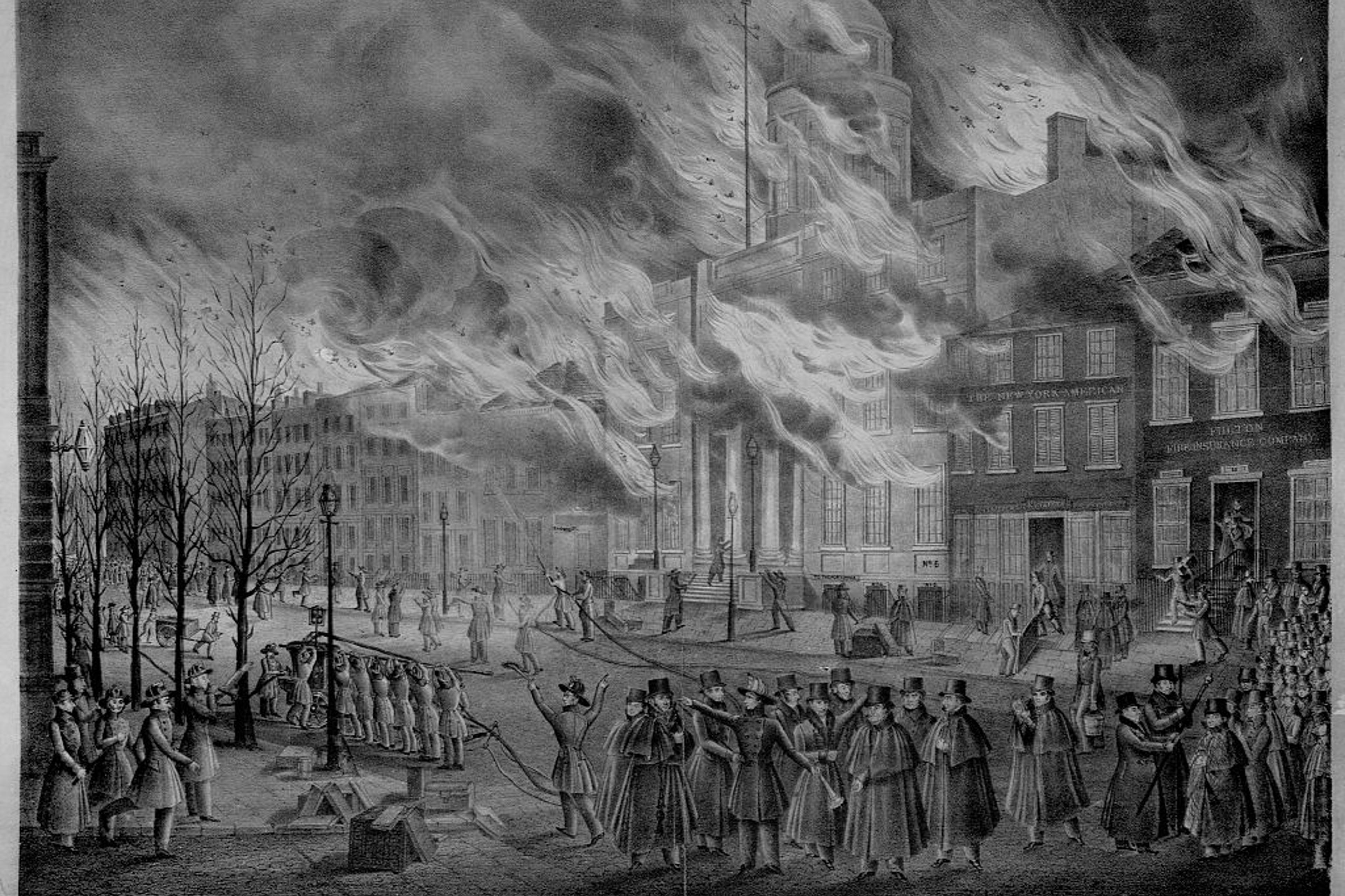 An illustration of the 1835 New York City fire.