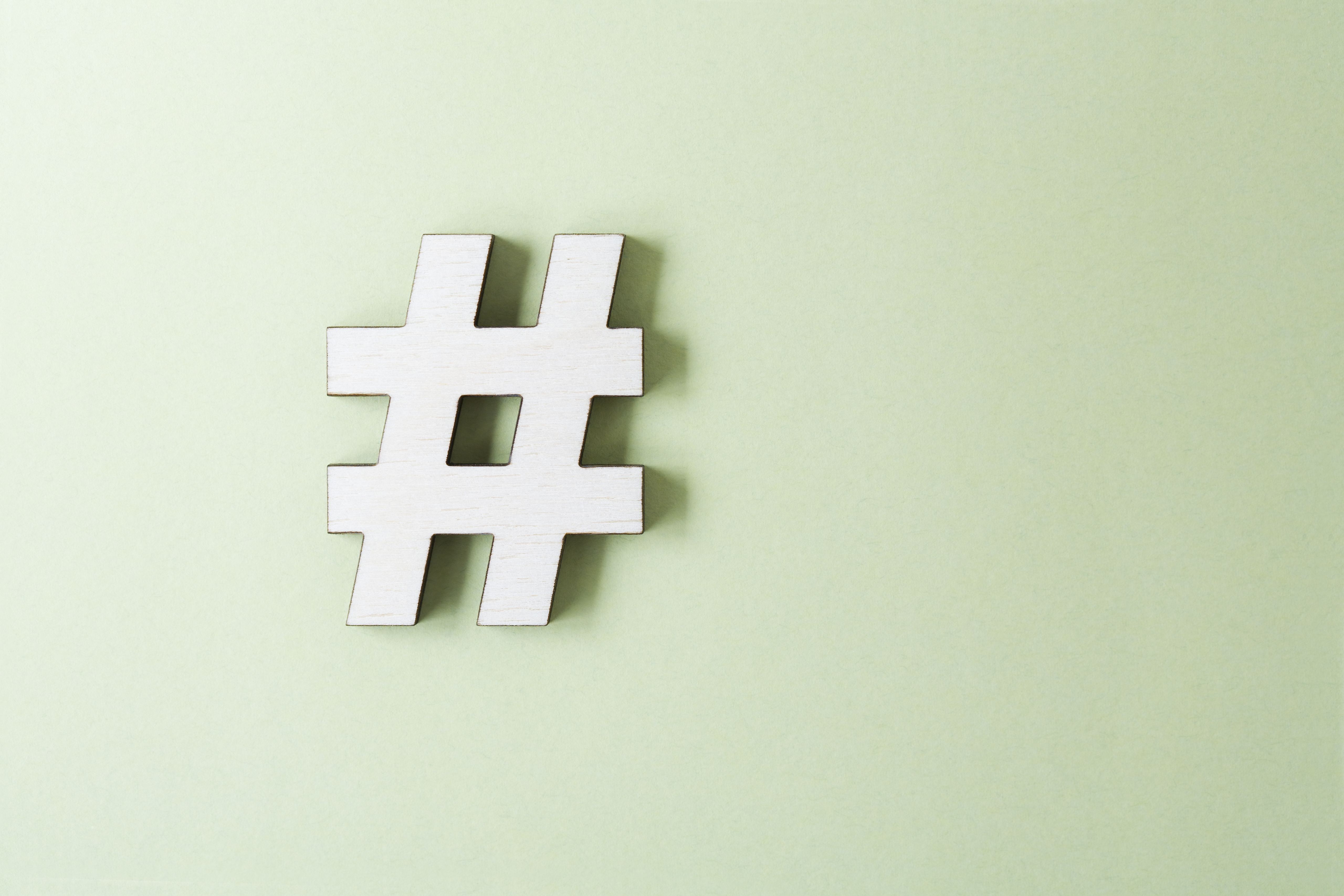Hashtag on white background, studio shot