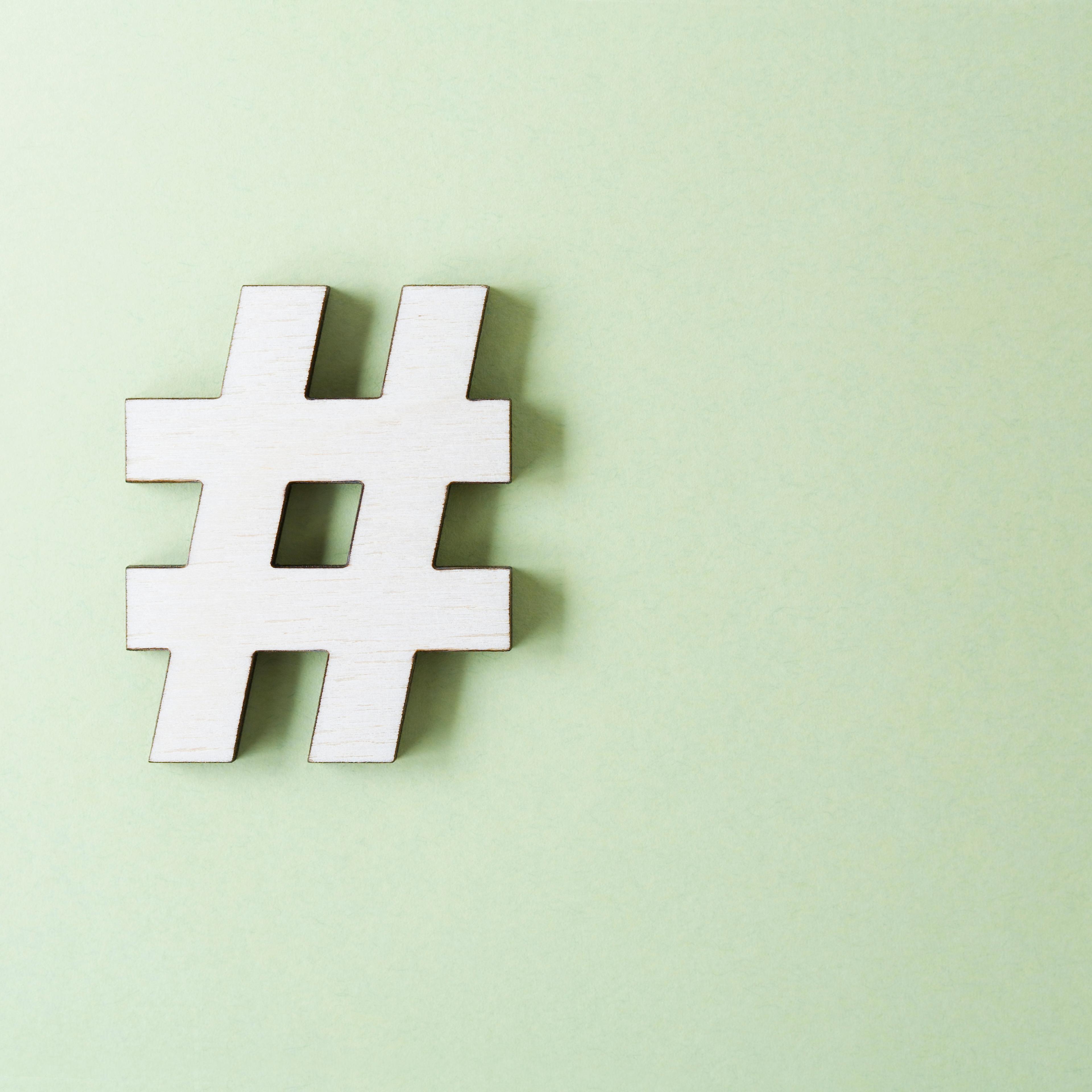 Hashtag on white background, studio shot