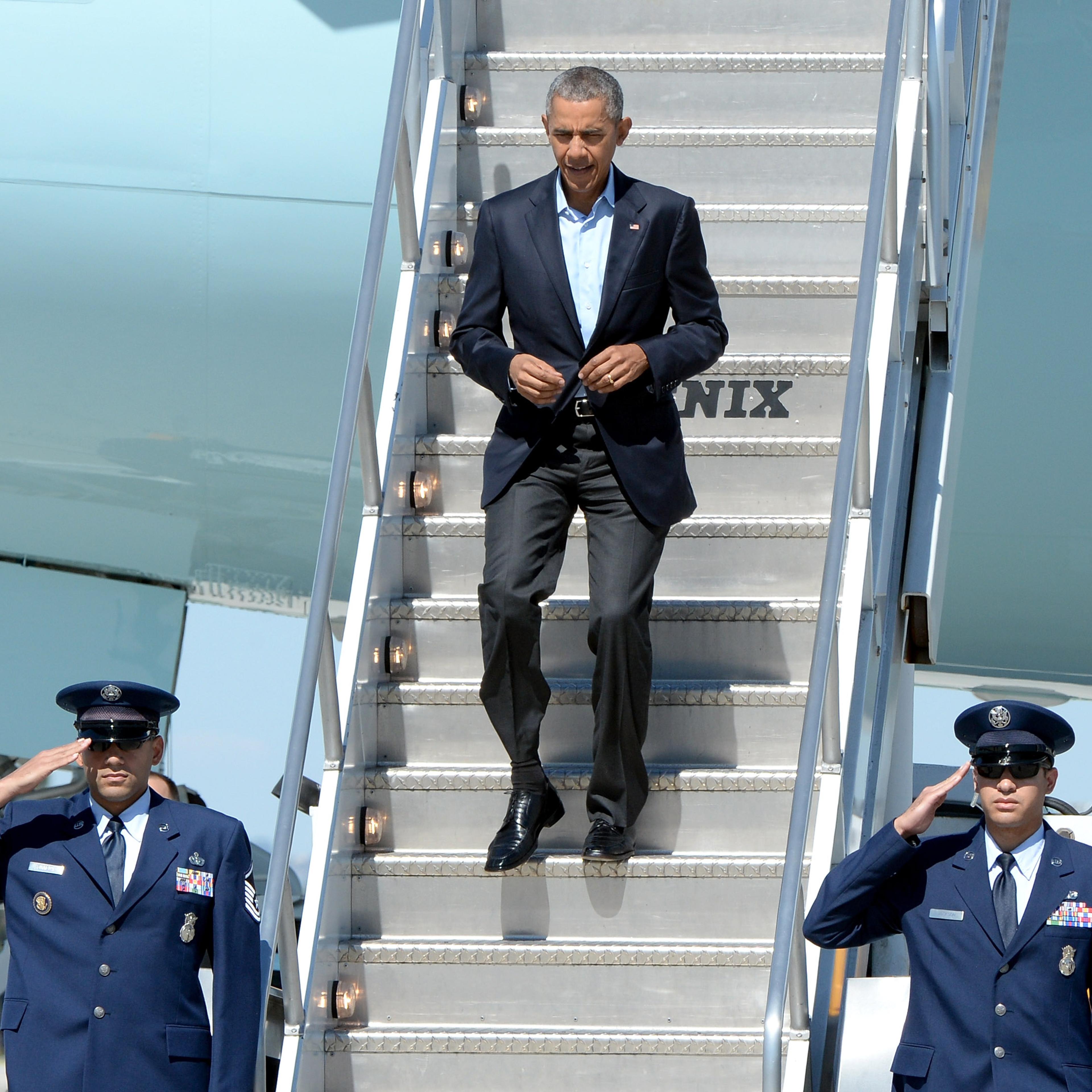 President Obama Arrives In Air Force One At LAX