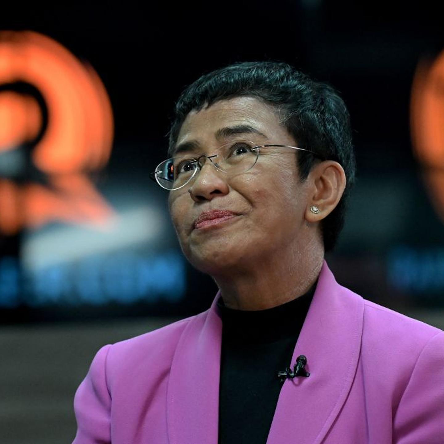 Nobel Laureate Maria Ressa talks during an interview with AFP at Rappler offices in Pasig, Metro Manila on January 18, 2023.