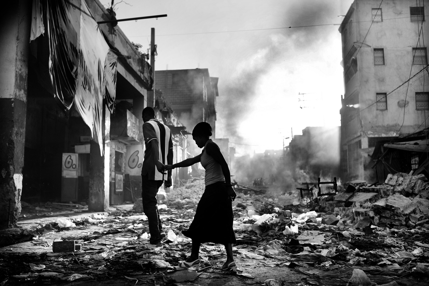 In the center of Port-au-Prince one week after the quake.