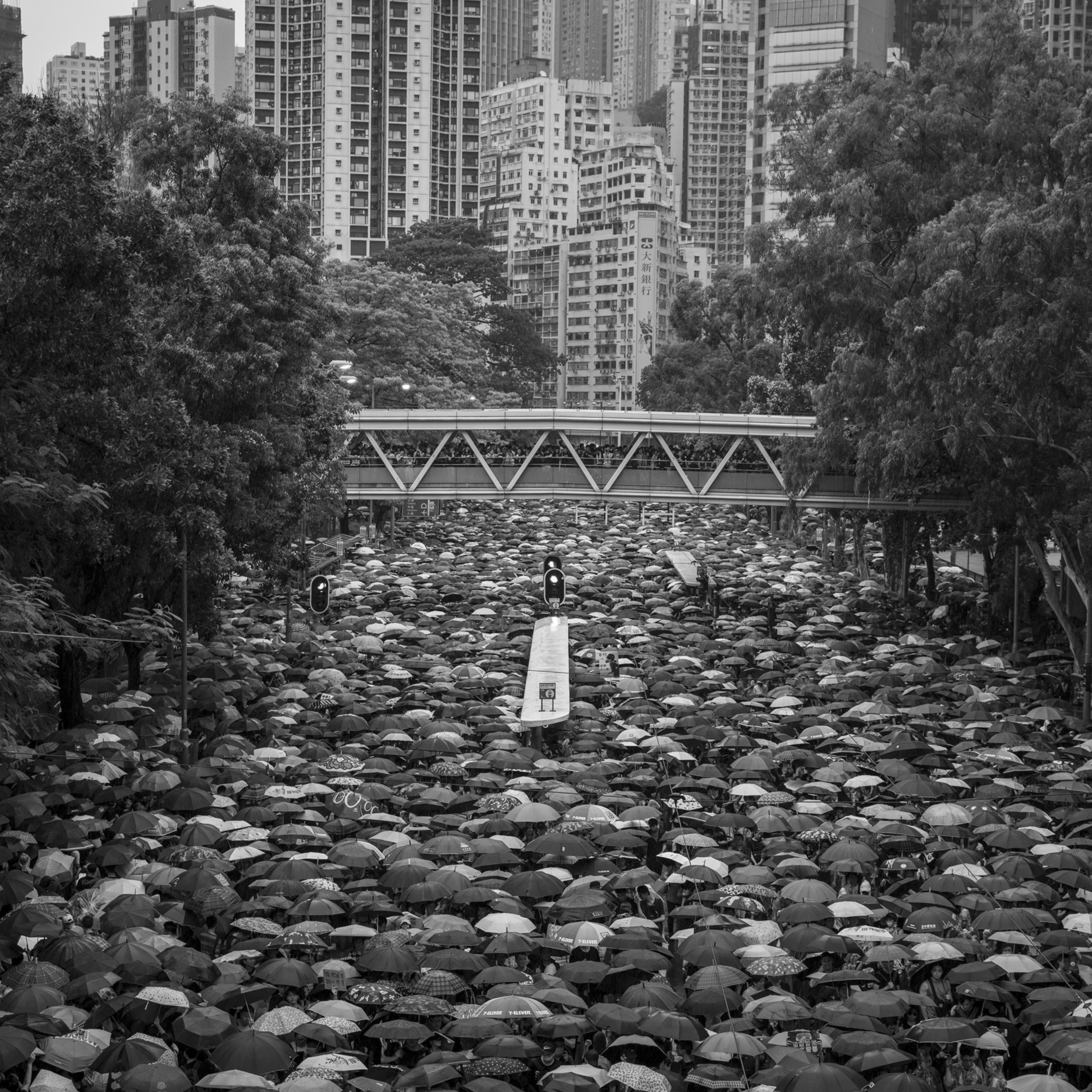 Antigovernment protesters leave a rally in Hong Kong's Victoria Park on Aug. 18, 2019.