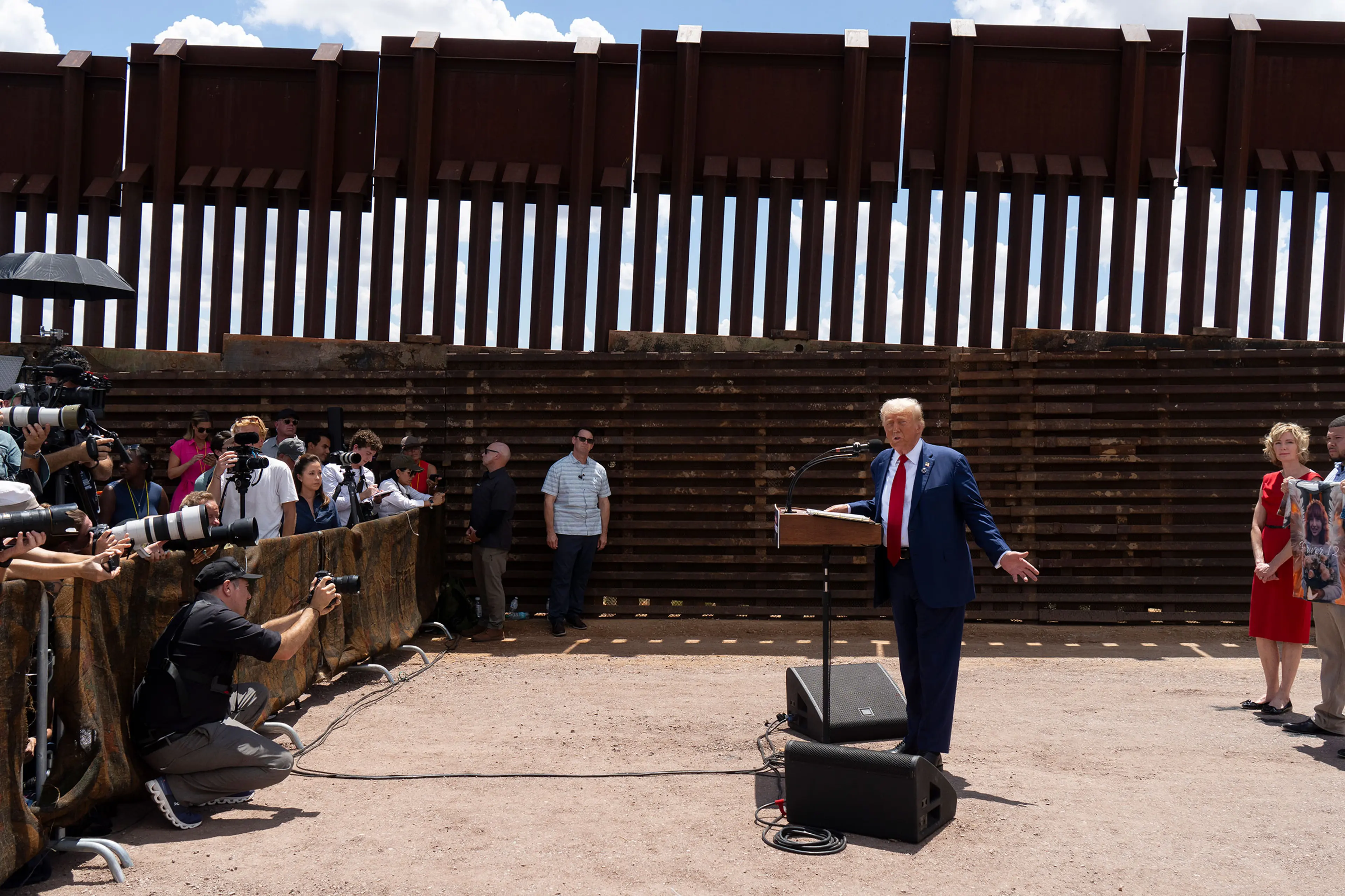 Trump speaks at the U.S.-Mexico border south of Sierra Vista, Ariz. on Aug. 22.