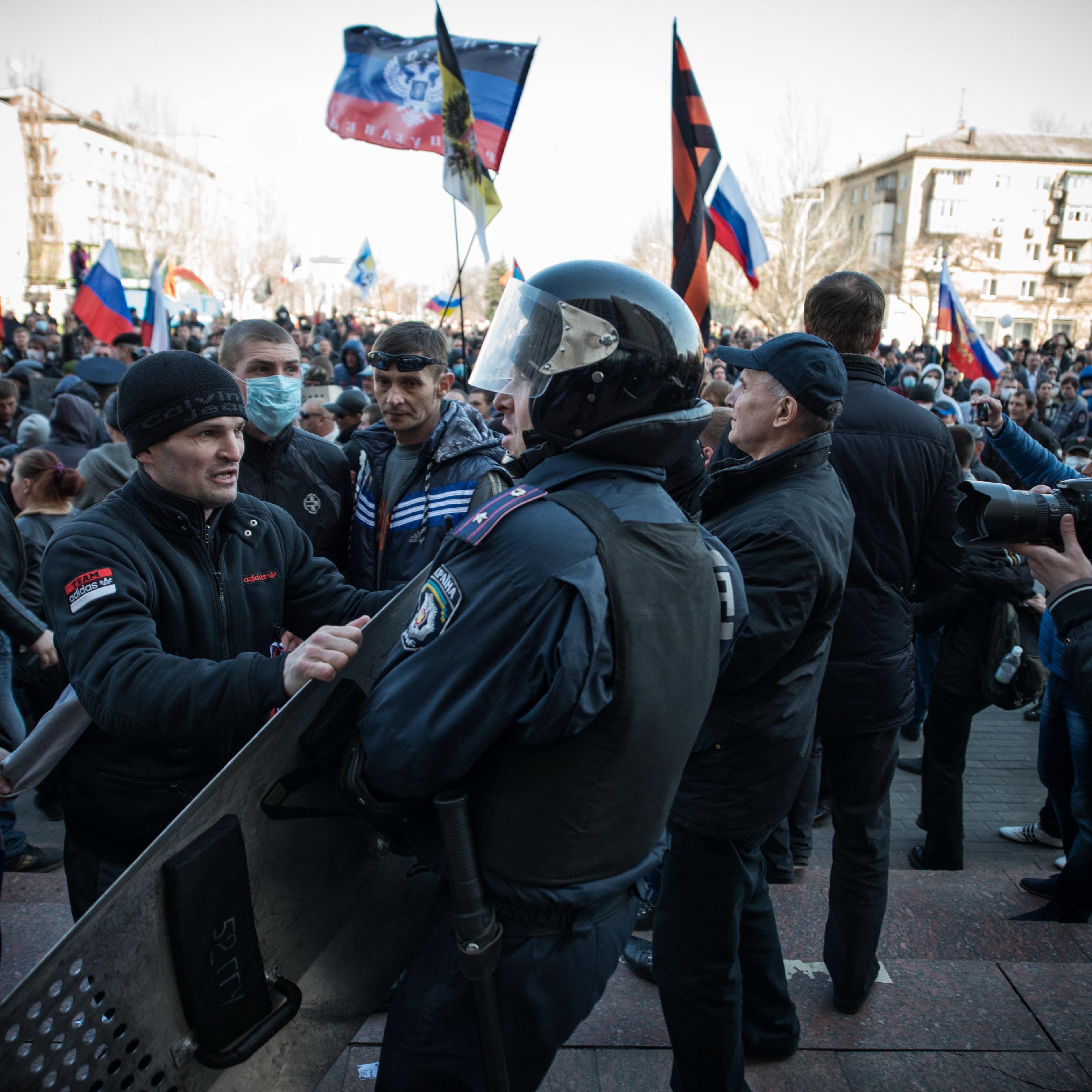 Pro-Russian protesters stormed the regional building of Donetsk on April 6, 2014.