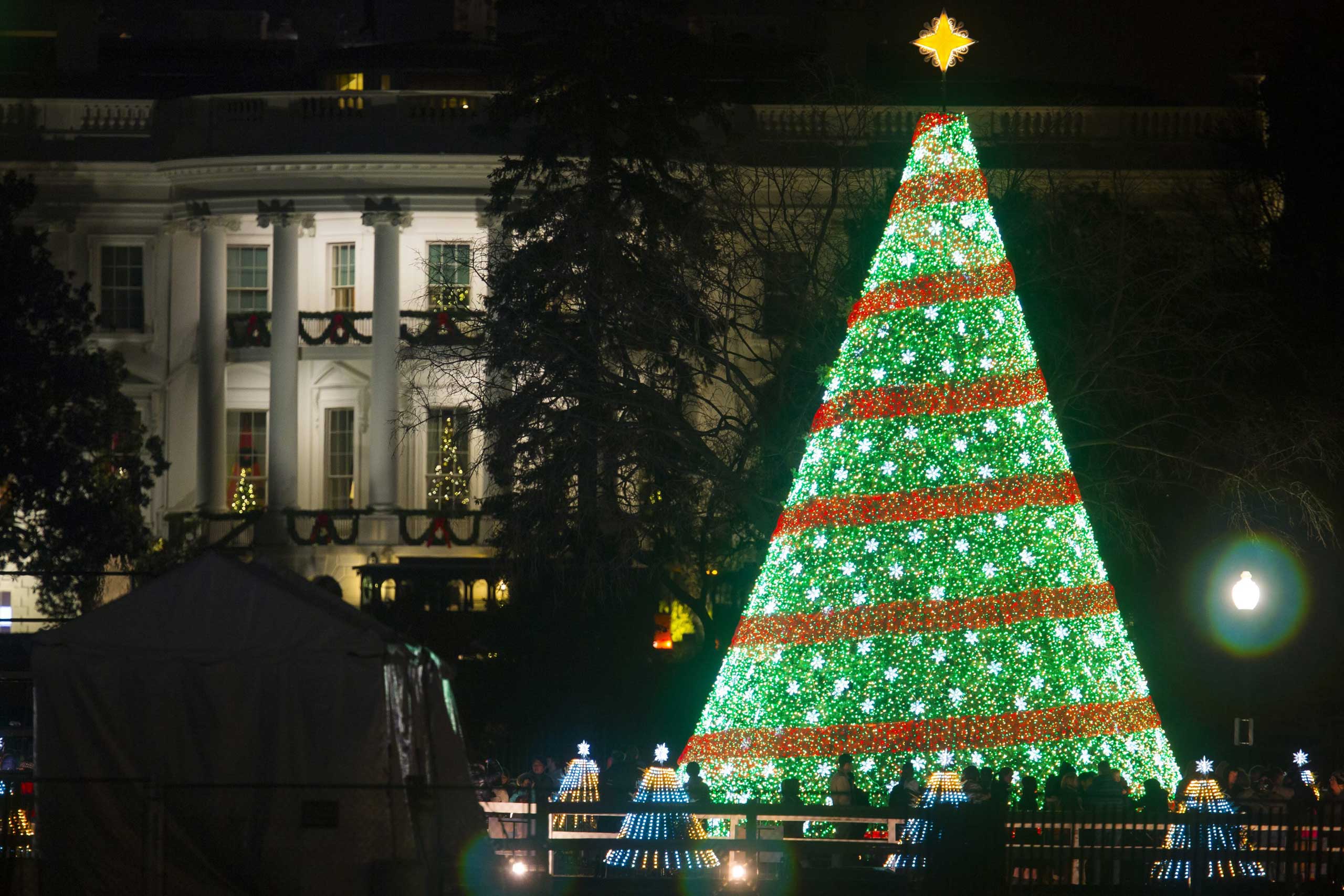 The National Christmas Tree is seen on the Ellipse, south of the White House in Washington on Dec. 7, 2014.