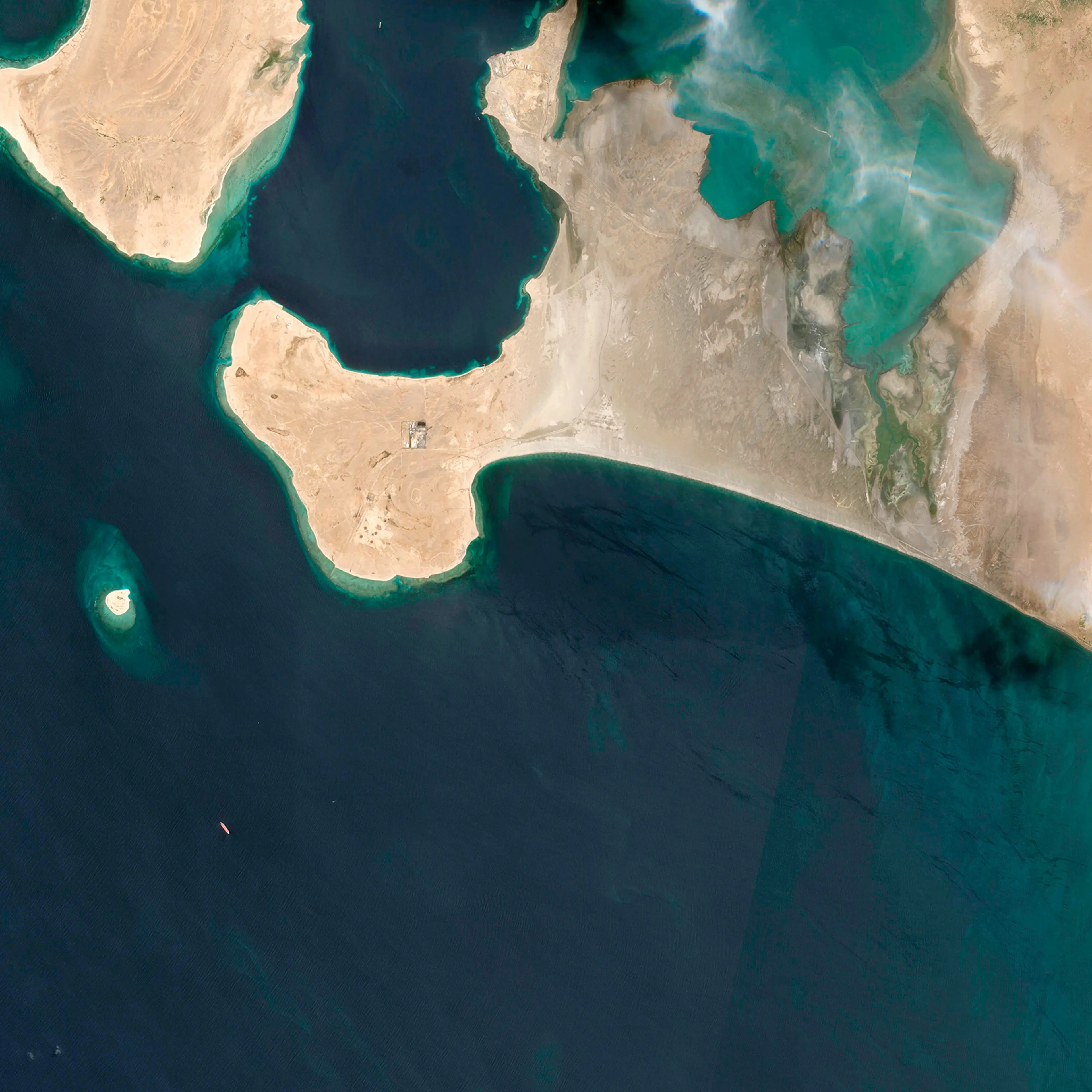 A satellite image from June 19, 2020, shows the FSO Safer off the coast of Yemen.