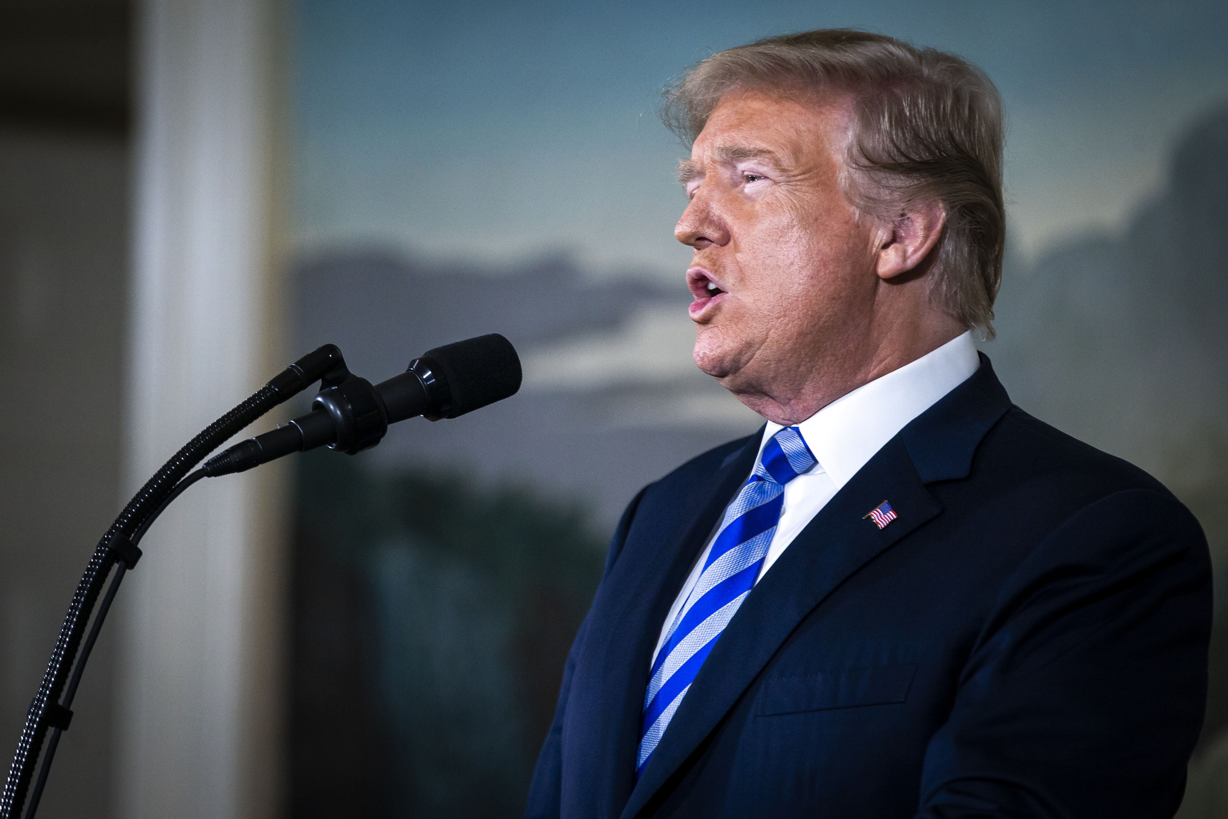 President Donald Trump announces that the United States will withdraw from the 2015 accord to curb Iran's nuclear program in the White House in Washington, D.C., on May 8, 2018.
