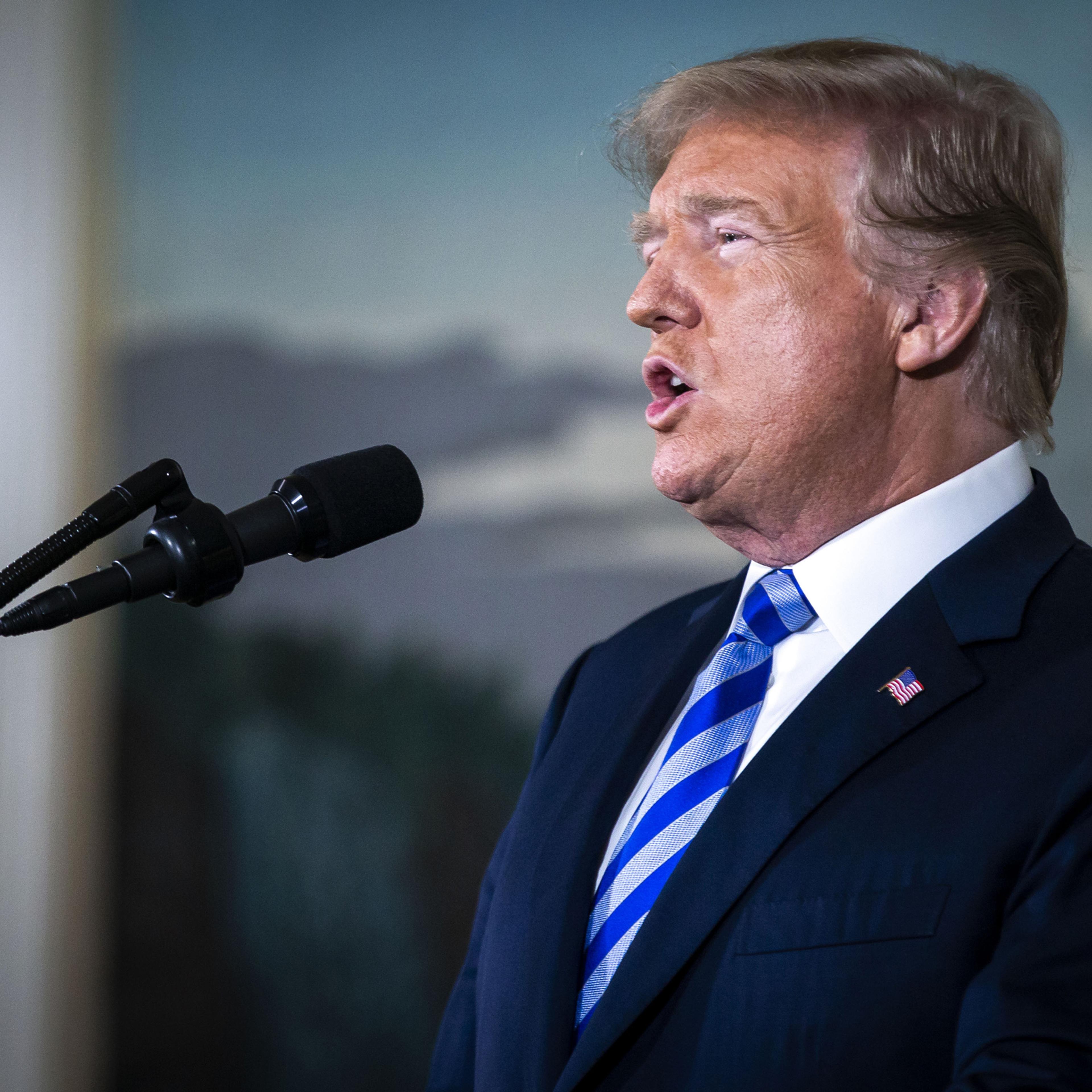 President Donald Trump announces that the United States will withdraw from the 2015 accord to curb Iran's nuclear program in the White House in Washington, D.C., on May 8, 2018.