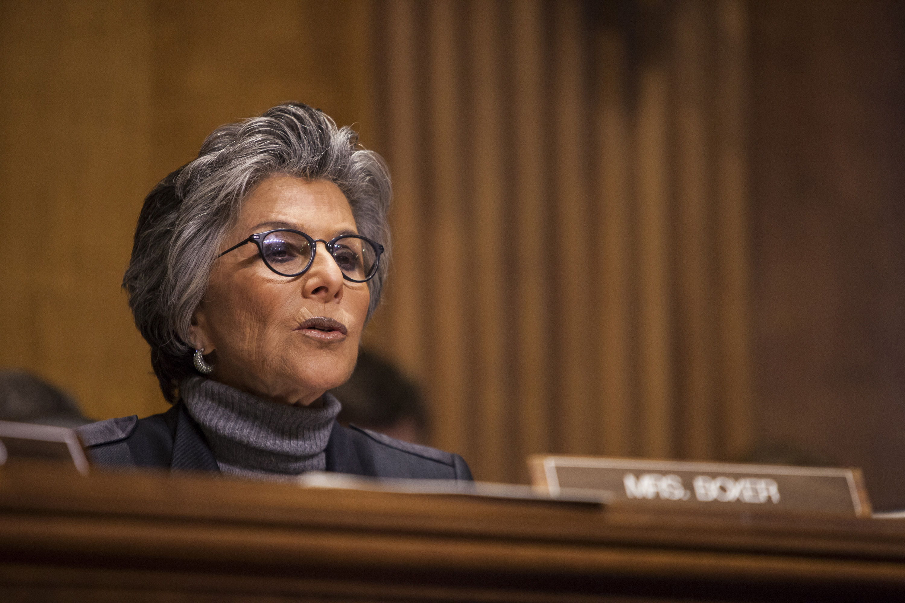 Senator Barbara Boxer speaks during a Senate Foreign Relations committee hearing on U.S. and Cuban relations in Washington on Feb\.3, 2015.