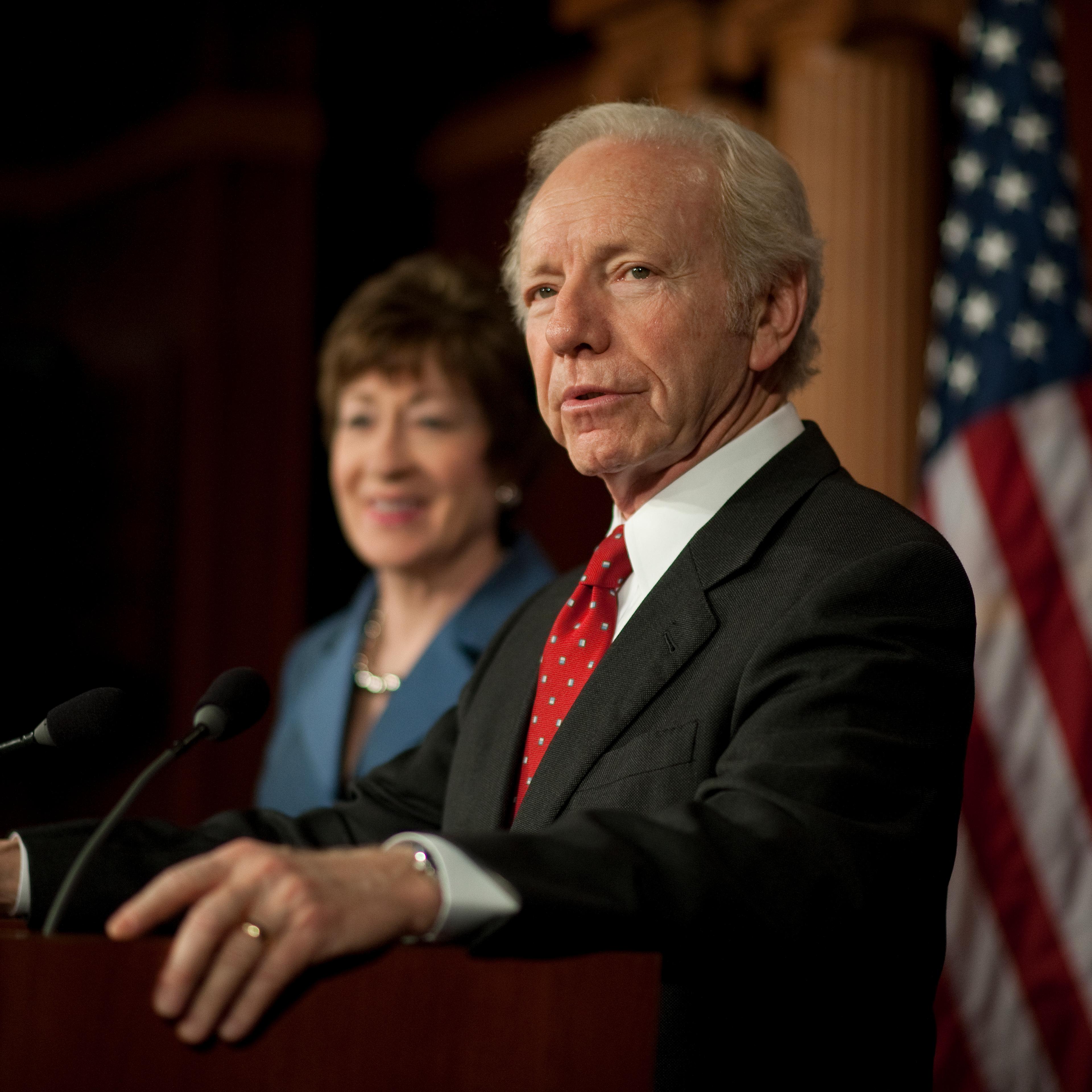 Sen. Joseph Lieberman, I-CT., during a press conference in the Senate Studio in the U.S. Capitol in Washington on December 31, 2012.
