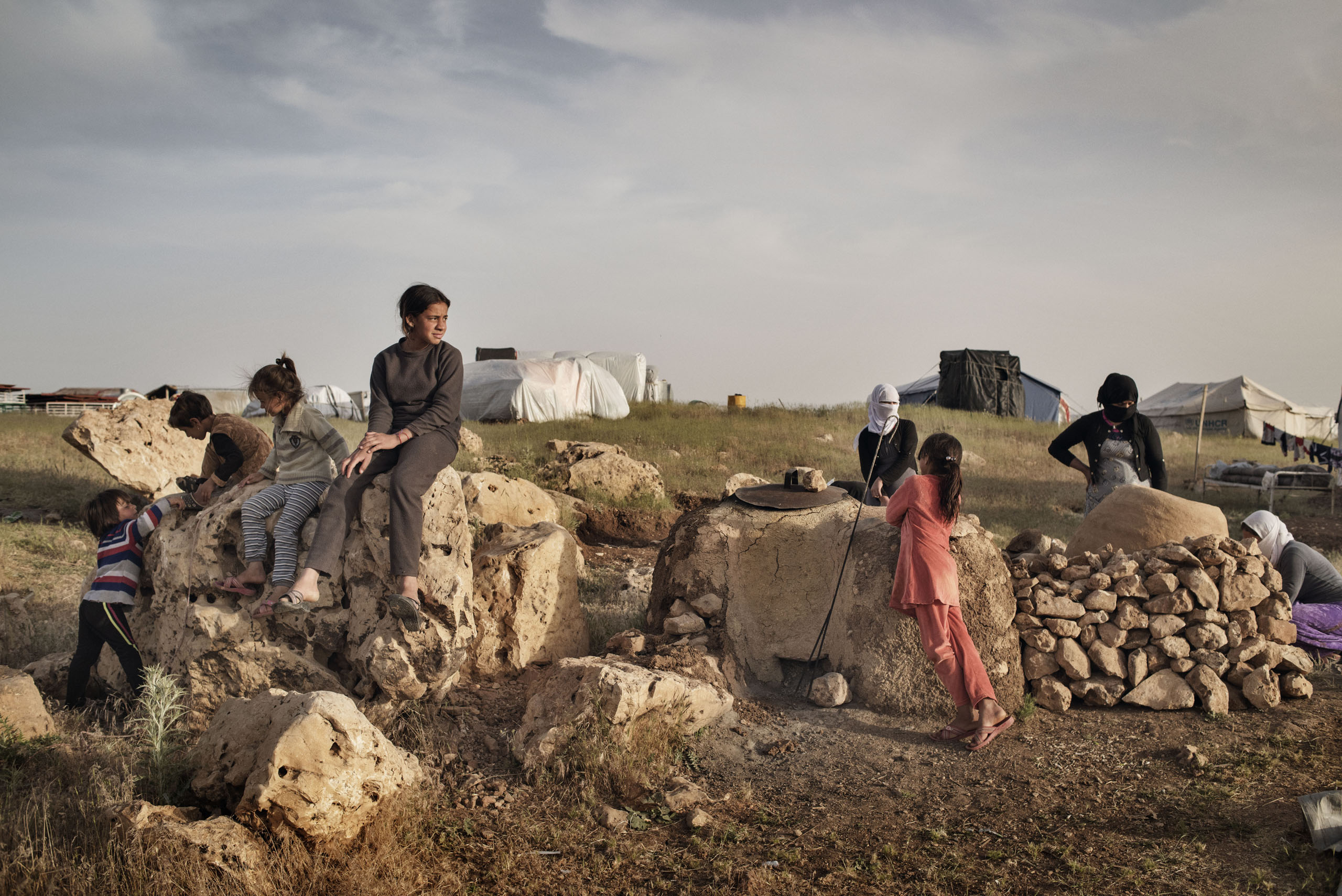 Internally displaced people (IDP's) appear in a camp in the mountains above the Iraqi town of Sinjar, May 13, 2016. Thousands of people remain displaced since ISIS' 2014 capture of the town. U.S.-backed Kurdish fighters reclaimed the town in November 201