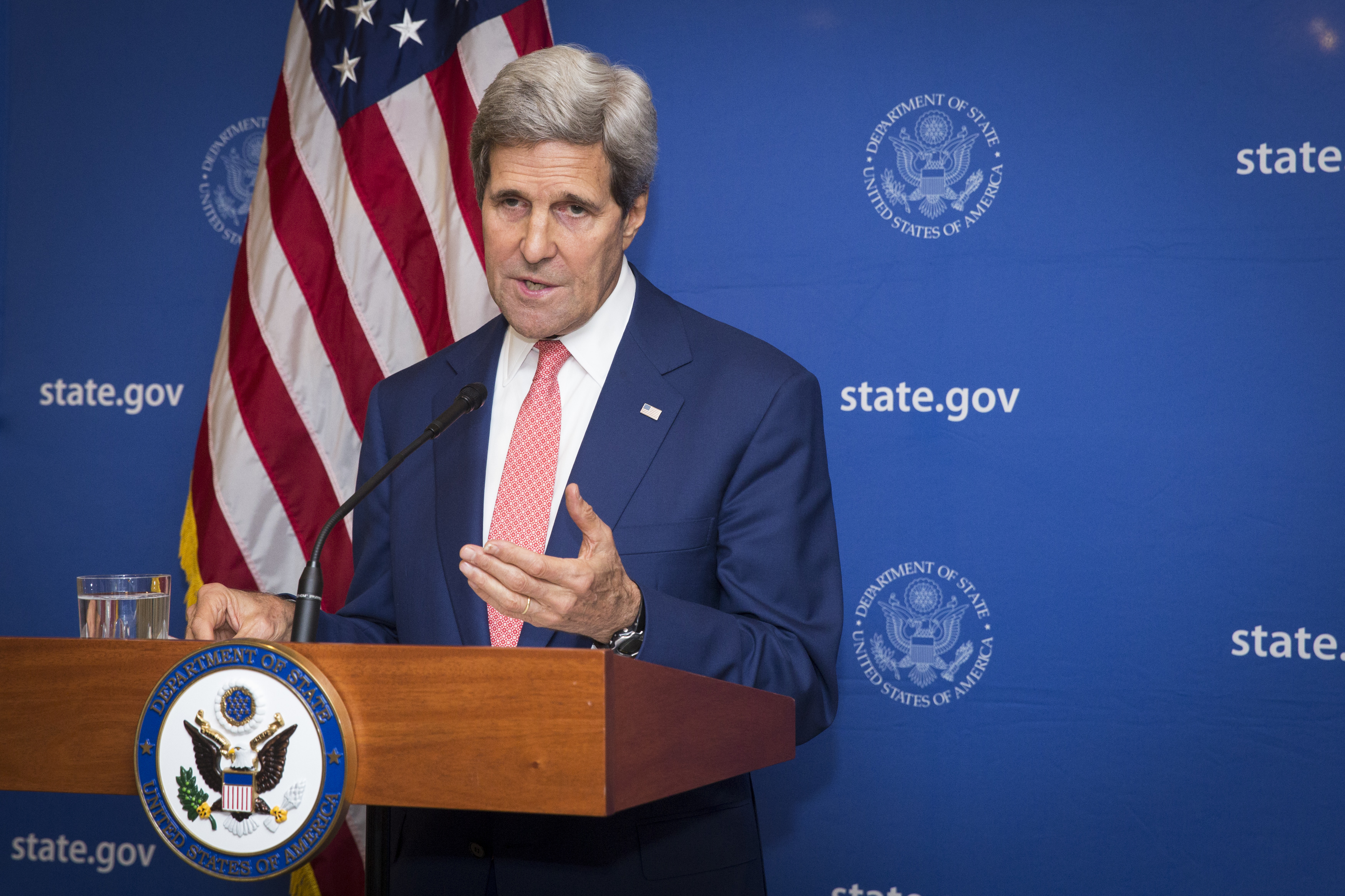 U.S. Secretary of State John Kerry announces a 72-hour humanitarian cease-fire beginning Friday between Israel and Hamas, in New Delhi, India on August 1, 2014.