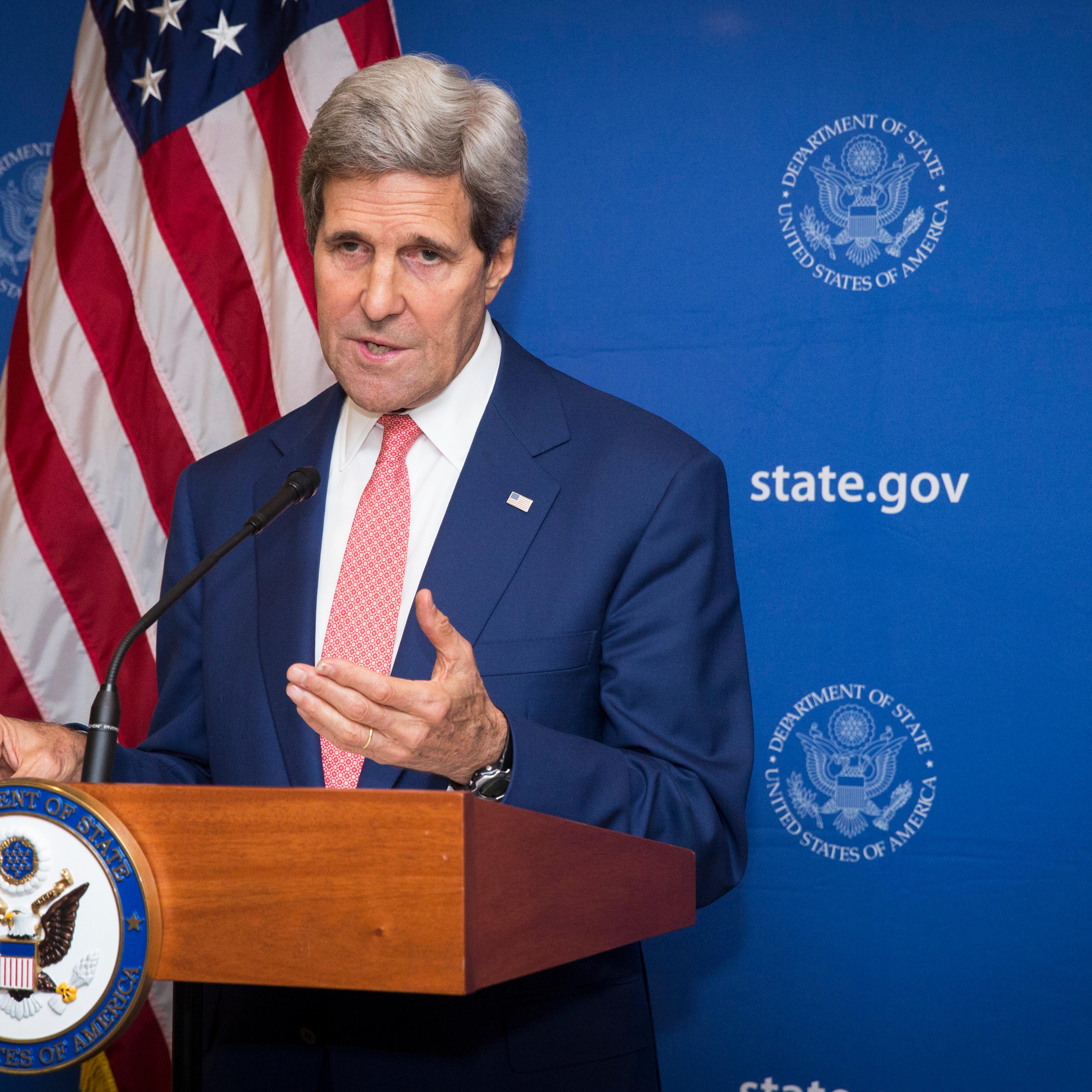 U.S. Secretary of State John Kerry announces a 72-hour humanitarian cease-fire beginning Friday between Israel and Hamas, in New Delhi, India on August 1, 2014.