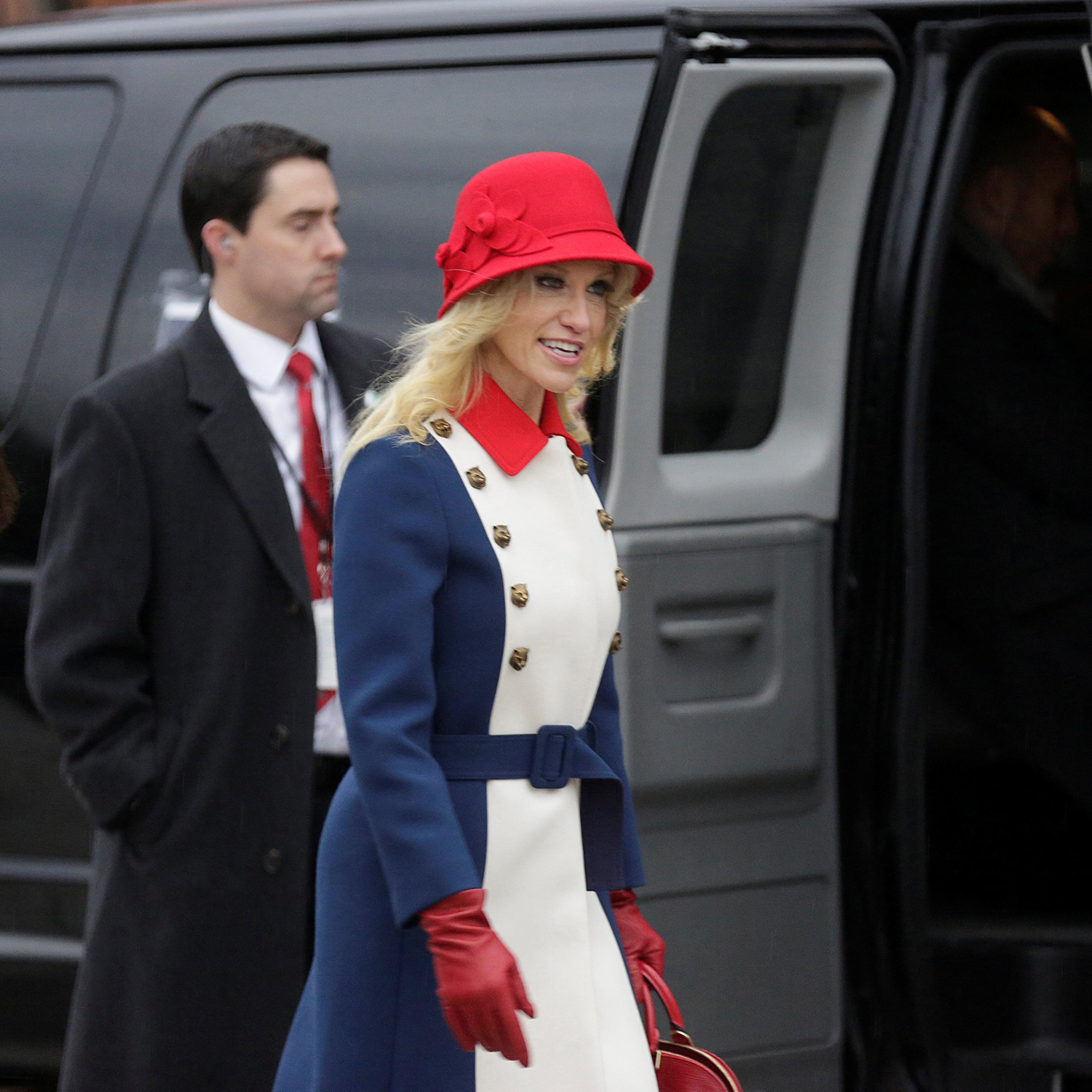 Kellyanne Conway departs for a church service before the 58th Presidential Inauguration in Washington