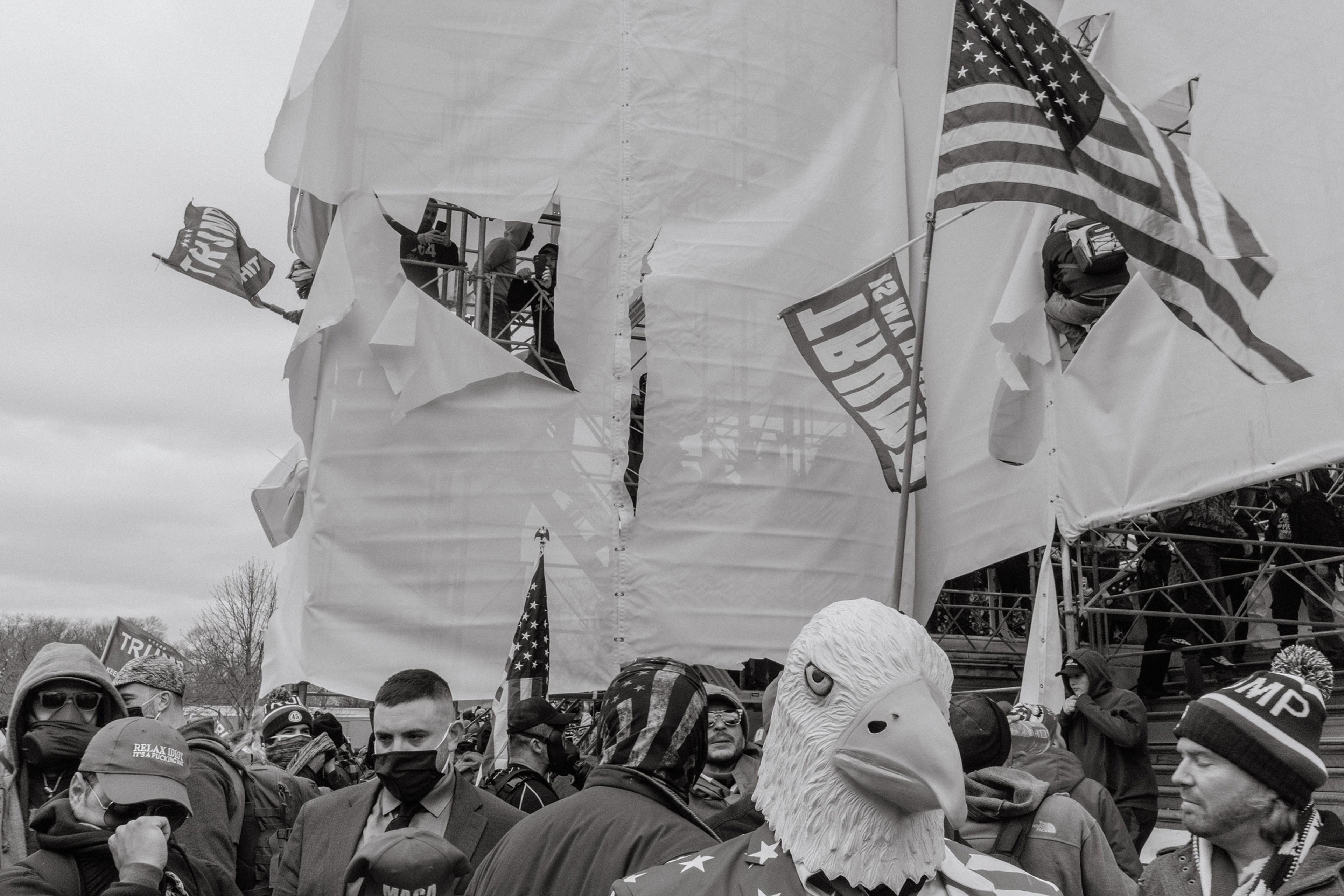 Washington DC - January 6, 2021: Supporters of President Donald Trump are seen during a protest rally calling for the decertification of Electoral College votes claiming a conspiracy theory, that has been debunked, that the general presidential election