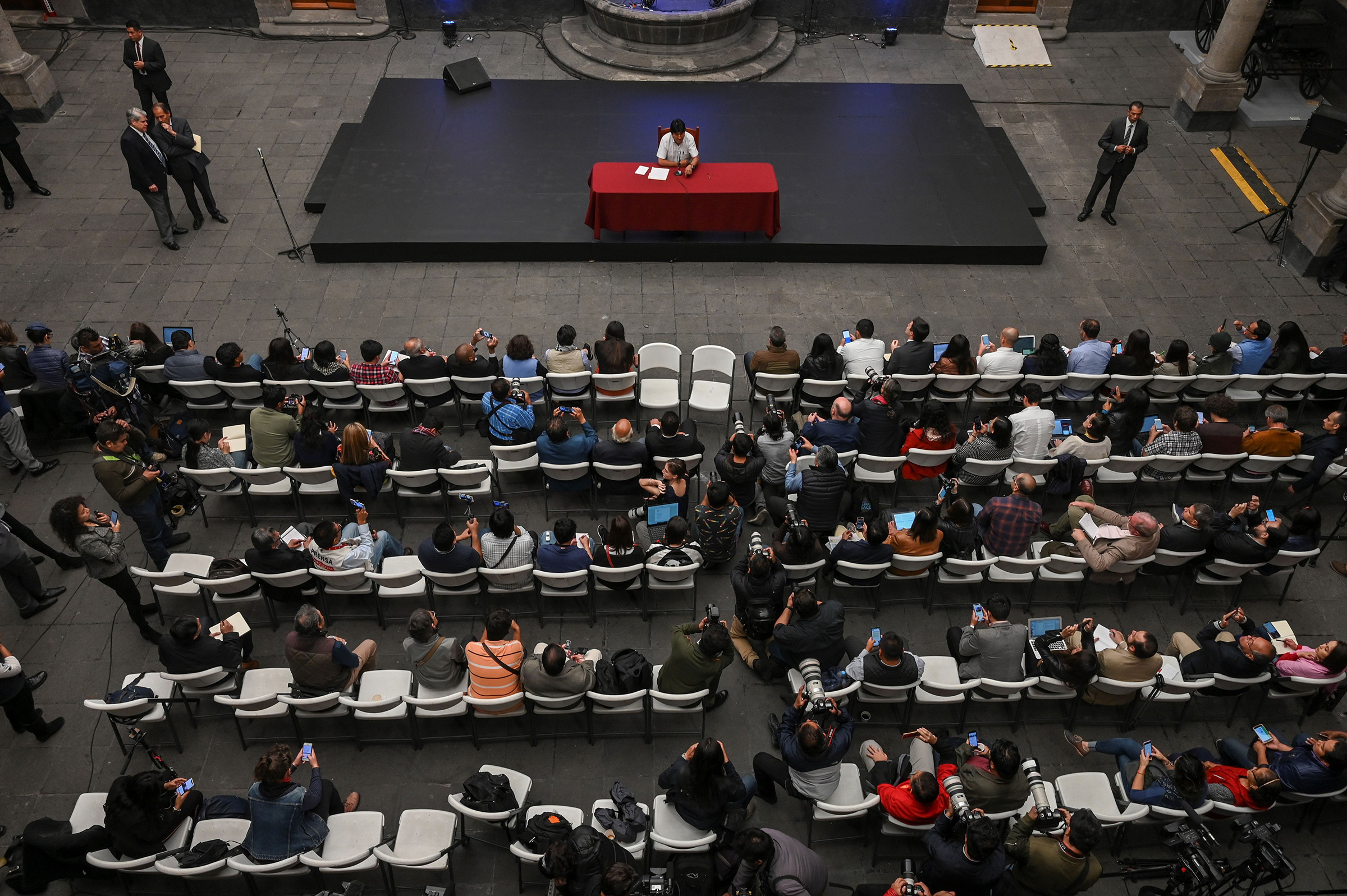 Bolivian ex-President Evo Morales speaks during a press conference at the Museum of the City of Mexico on Nov. 13, 2019.