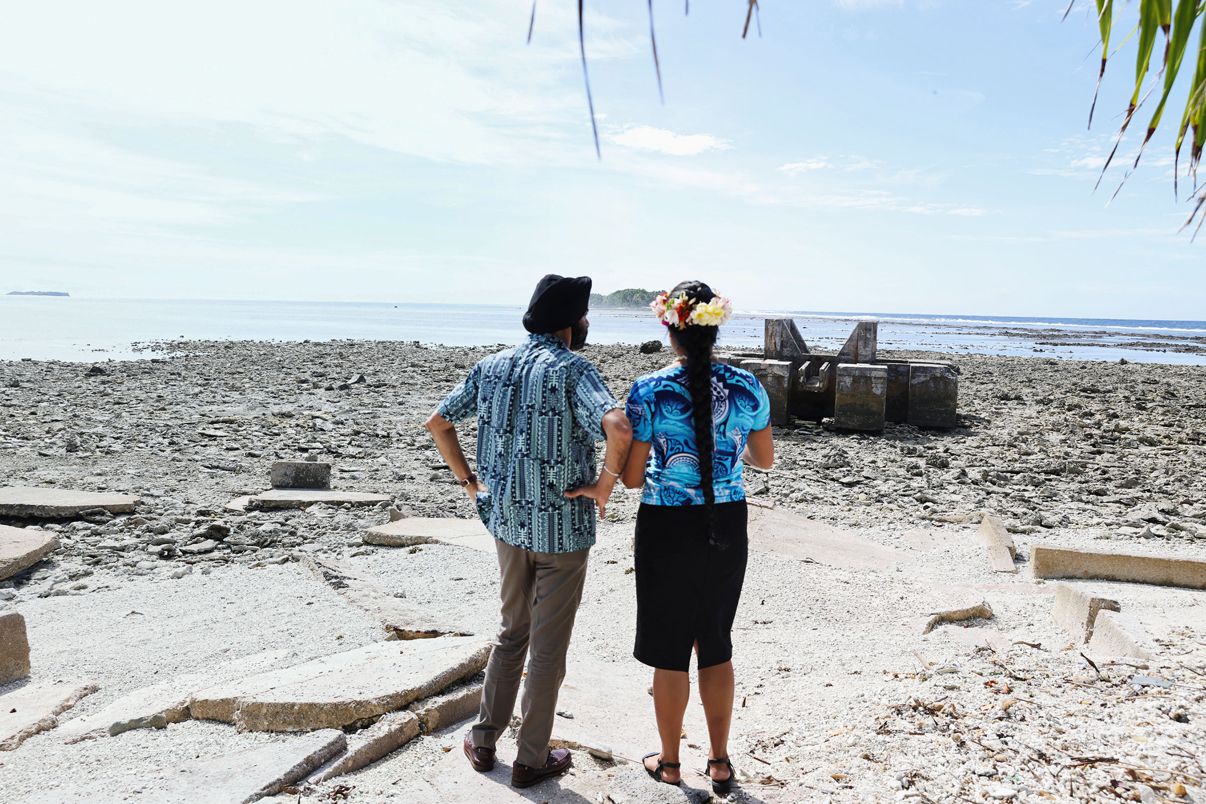 World Bank's president Ajay Banga views the impact of sea level rise in Funafuti, Tuvalu, September 6, 2024. Scientists say by 2050, half of Tuvalu's main town of Funafuti will be inundated by tides. A climate migration deal struck with Australia gives i