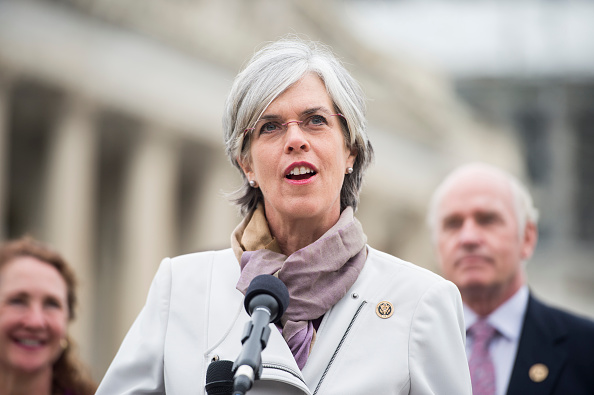Rep. Katherine Clark, D-Mass., speaks during the news conference at the Capitol with other members of the Heroin Task Force on combating heroin abuse on Thursday, April 21, 2016.
