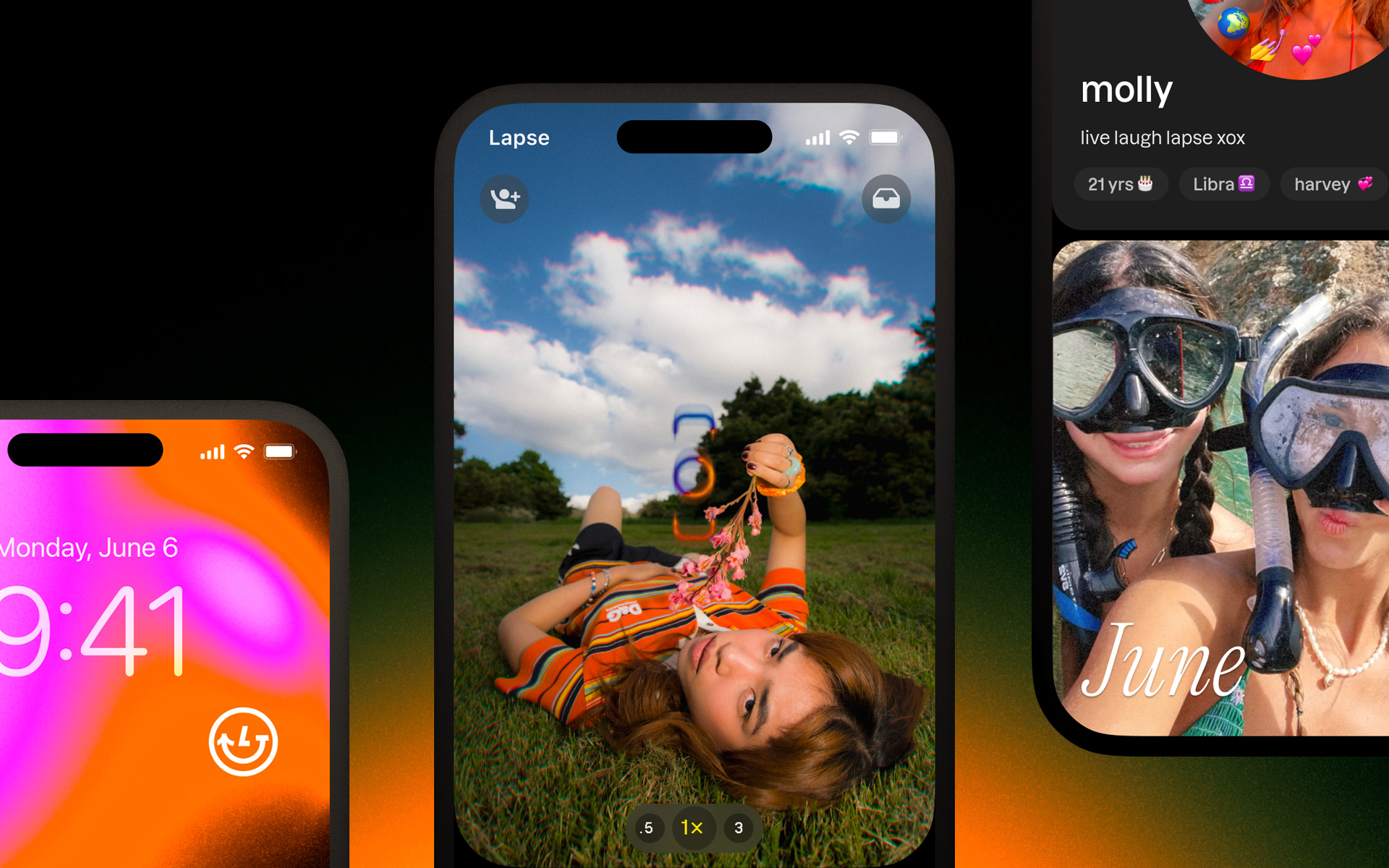 Screenshots from the photo sharing app Lapse, which is gaining in popularity. 