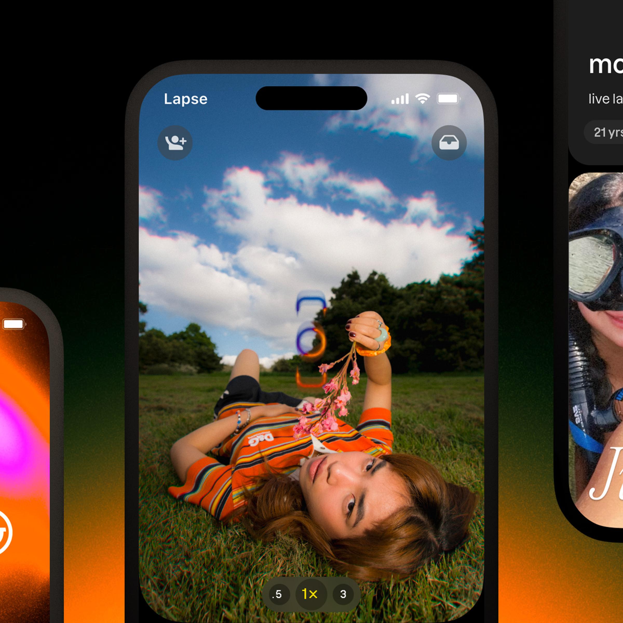 Screenshots from the photo sharing app Lapse, which is gaining in popularity.