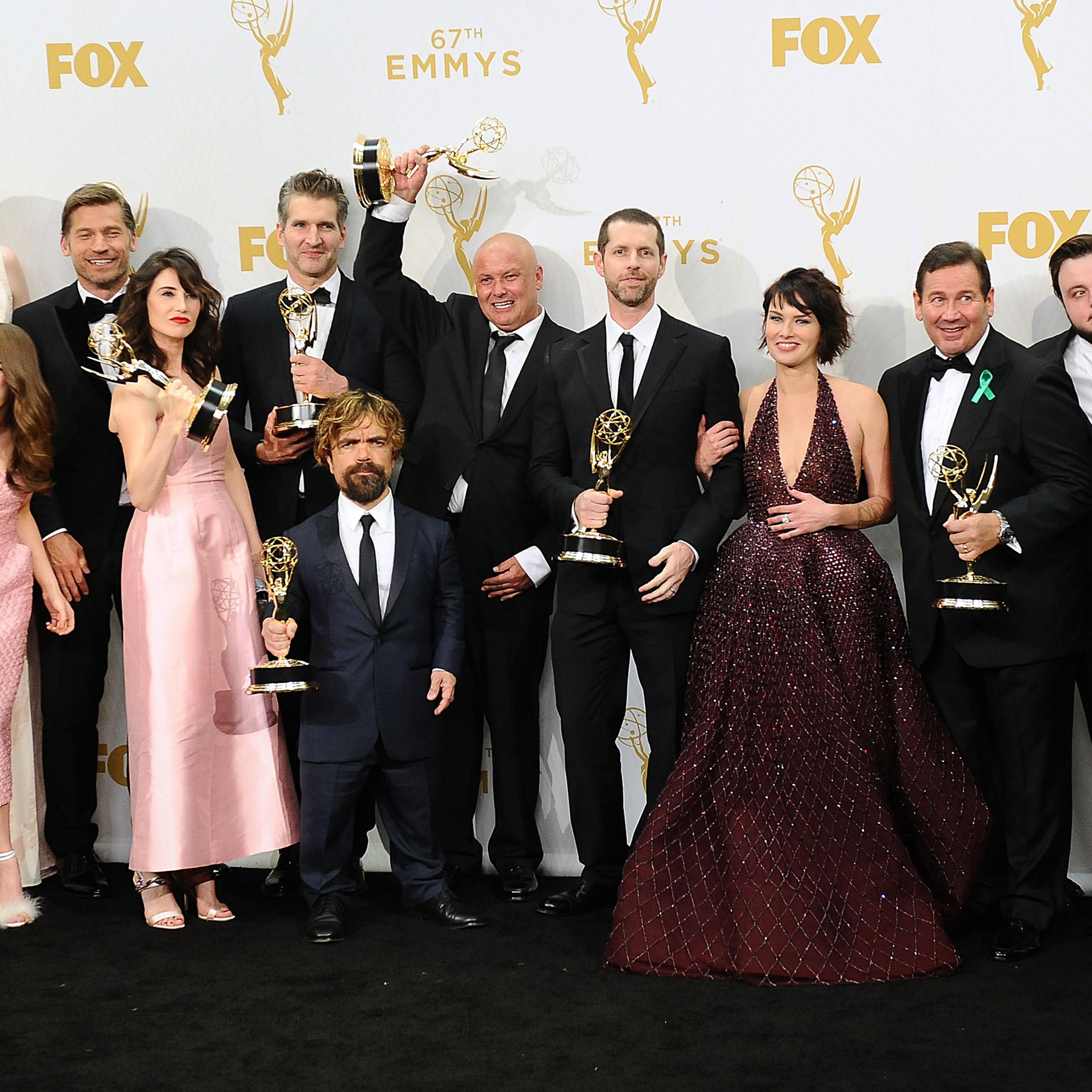 The 'Game of Thrones' cast poses in the press room at the 67th annual Primetime Emmy Awards at Microsoft Theater on September 20, 2015 in Los Angeles, California.
