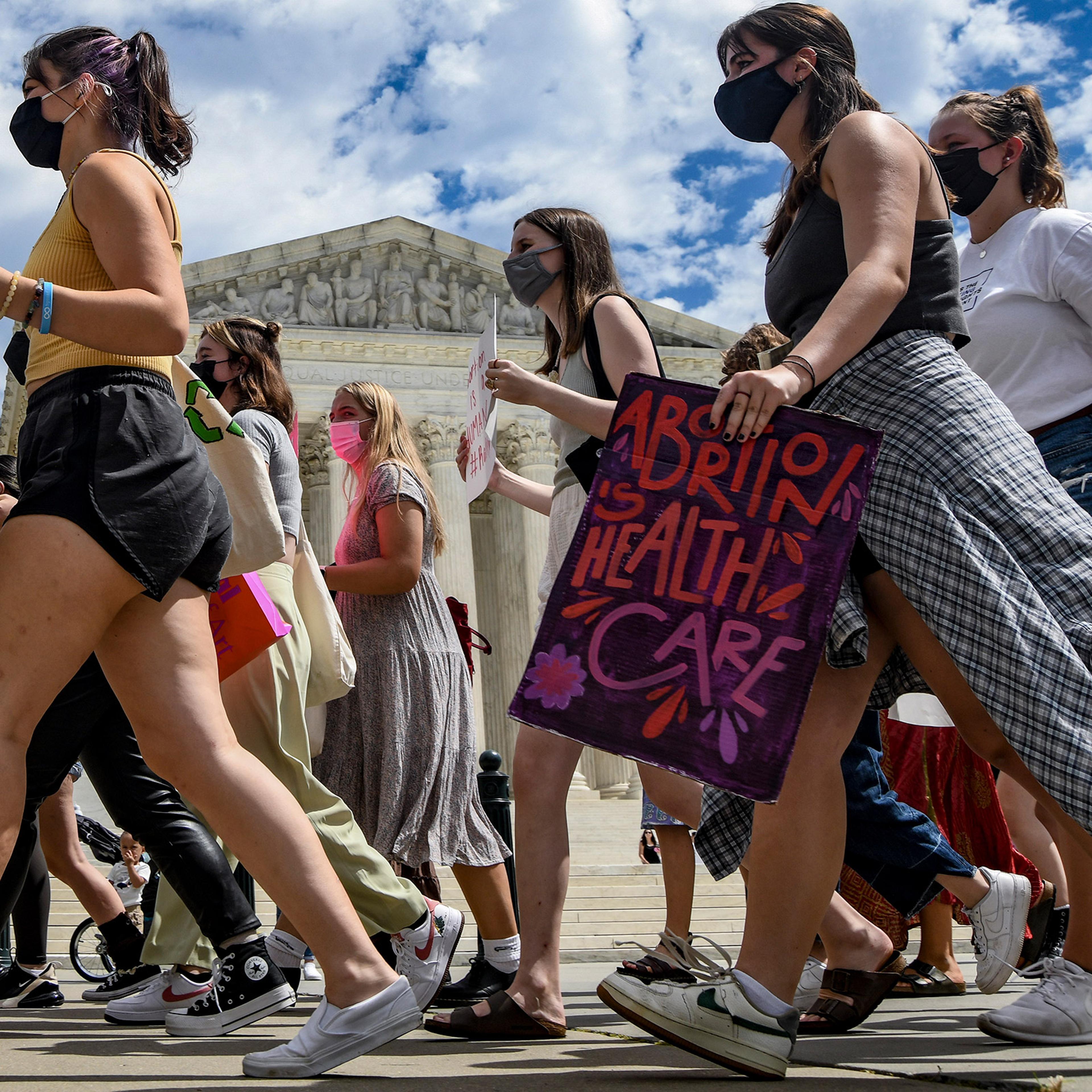 Demonstrators outside the U.S. Supreme Court in Washington, D.C., days after the justices declined to block a near-total ban on abortion in Texas, Sept. 4, 2021.