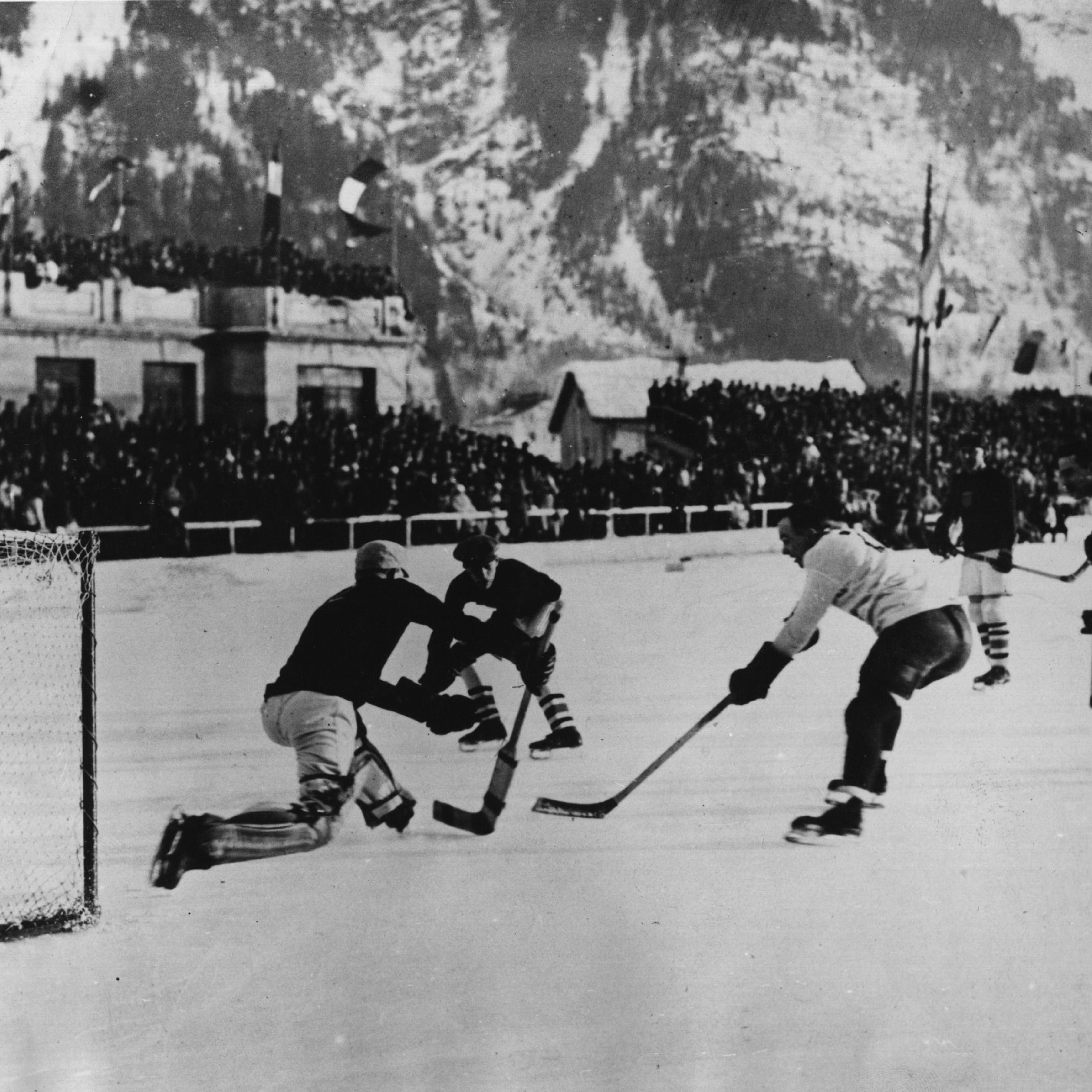 Canada's hockey team competes in the first Winter Olympics in 1924