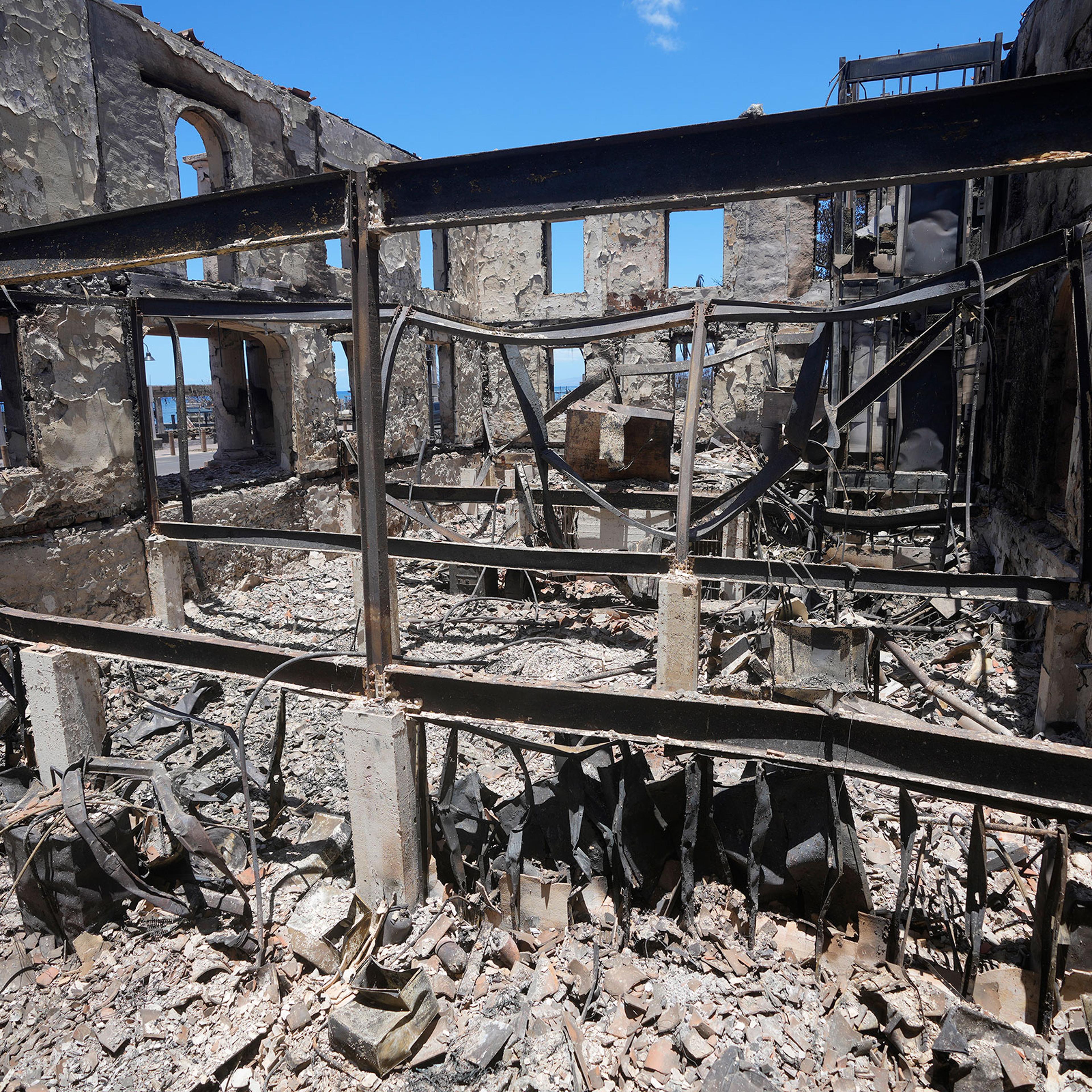 The charred remains of the Old Lahaina Courthouse
